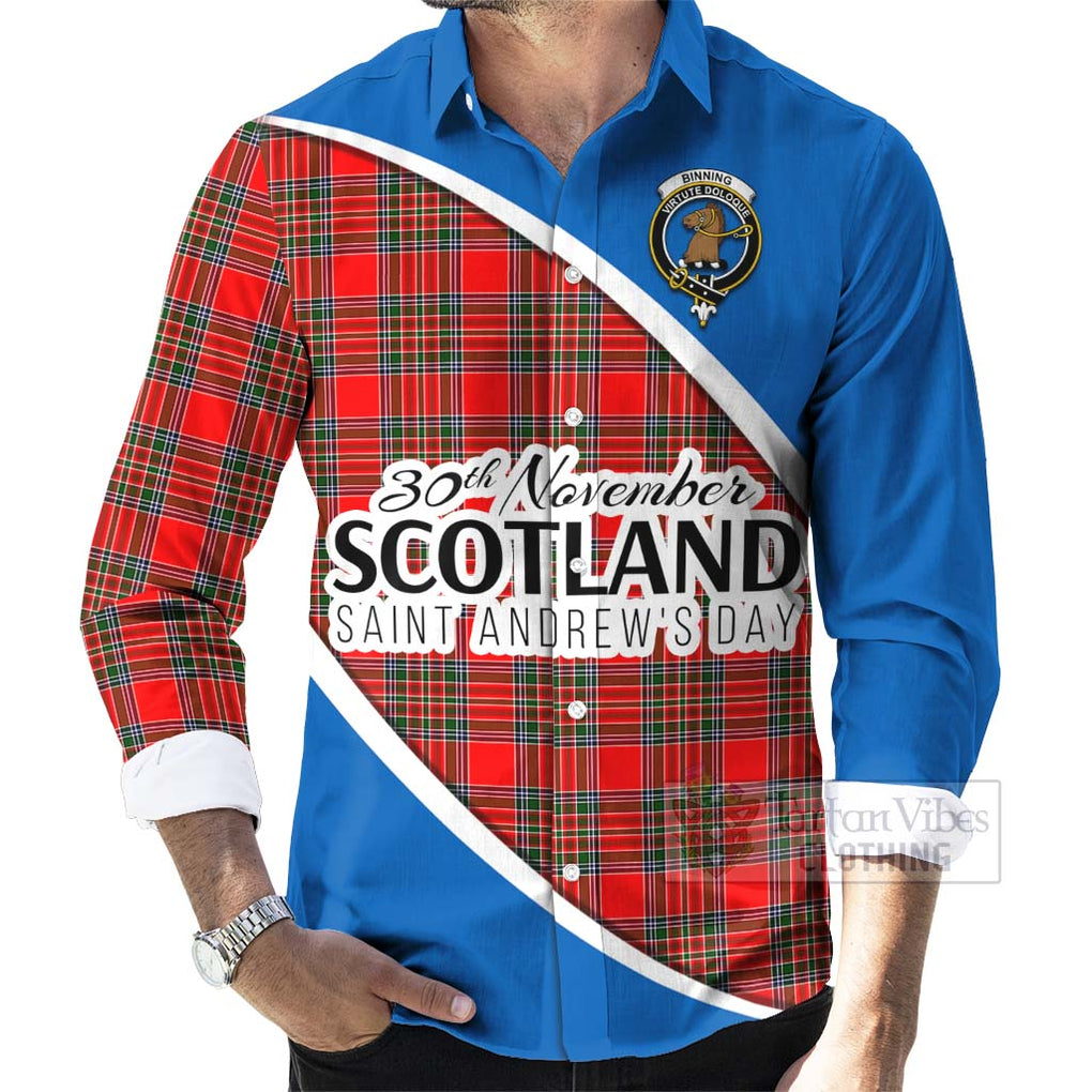 Tartan Vibes Clothing Binning Family Crest Tartan Long Sleeve Button Shirt Celebrate Saint Andrew's Day in Style