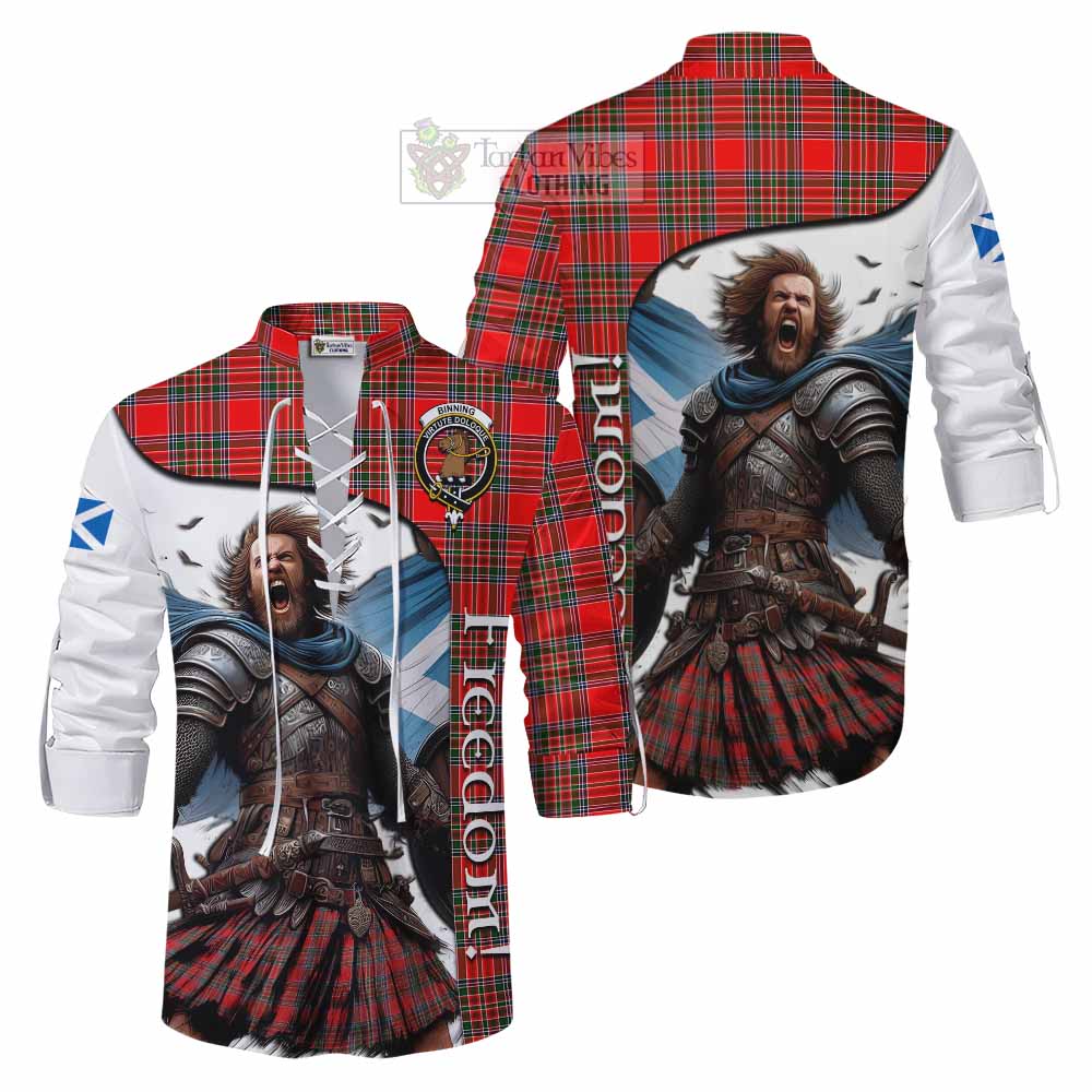 Tartan Vibes Clothing Binning Crest Tartan Ghillie Kilt Shirt Inspired by the Freedom of Scottish Warrior