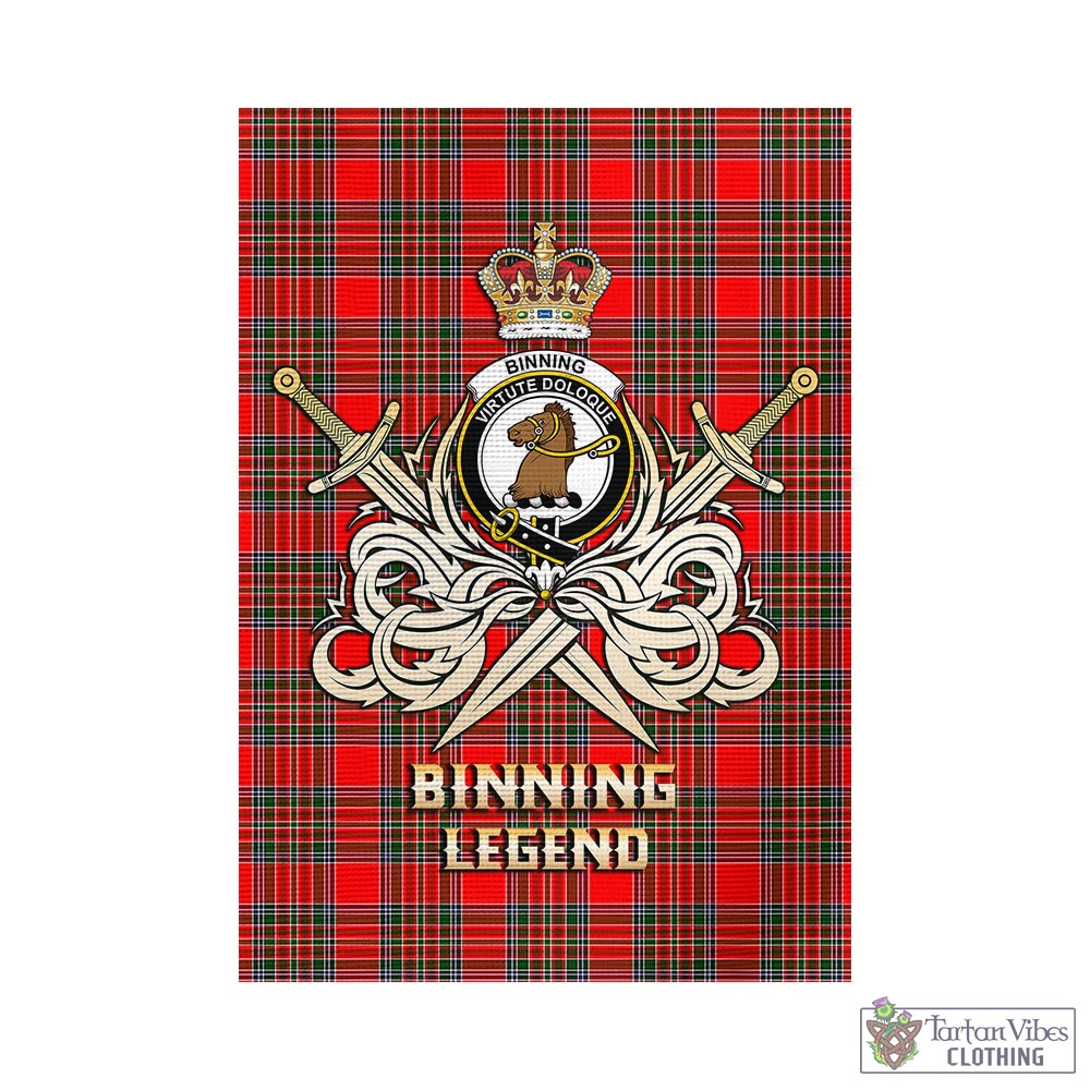 Tartan Vibes Clothing Binning Tartan Flag with Clan Crest and the Golden Sword of Courageous Legacy