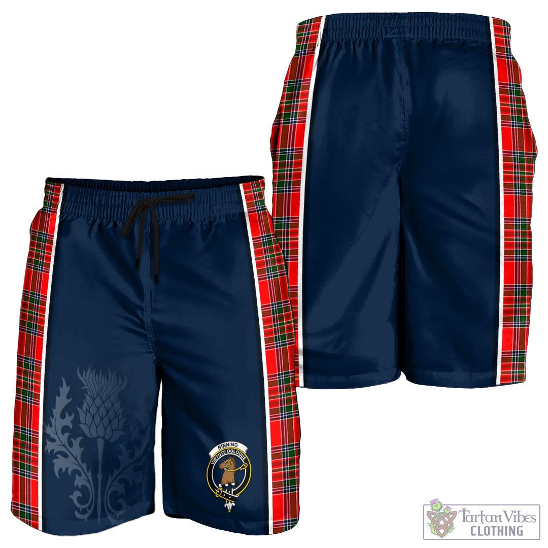 Tartan Vibes Clothing Binning Tartan Men's Shorts with Family Crest and Scottish Thistle Vibes Sport Style