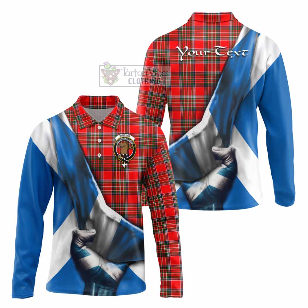 Tartan Vibes Clothing Binning Tartan Long Sleeve Polo Shirt with Family Crest Scotland Patriotic Style