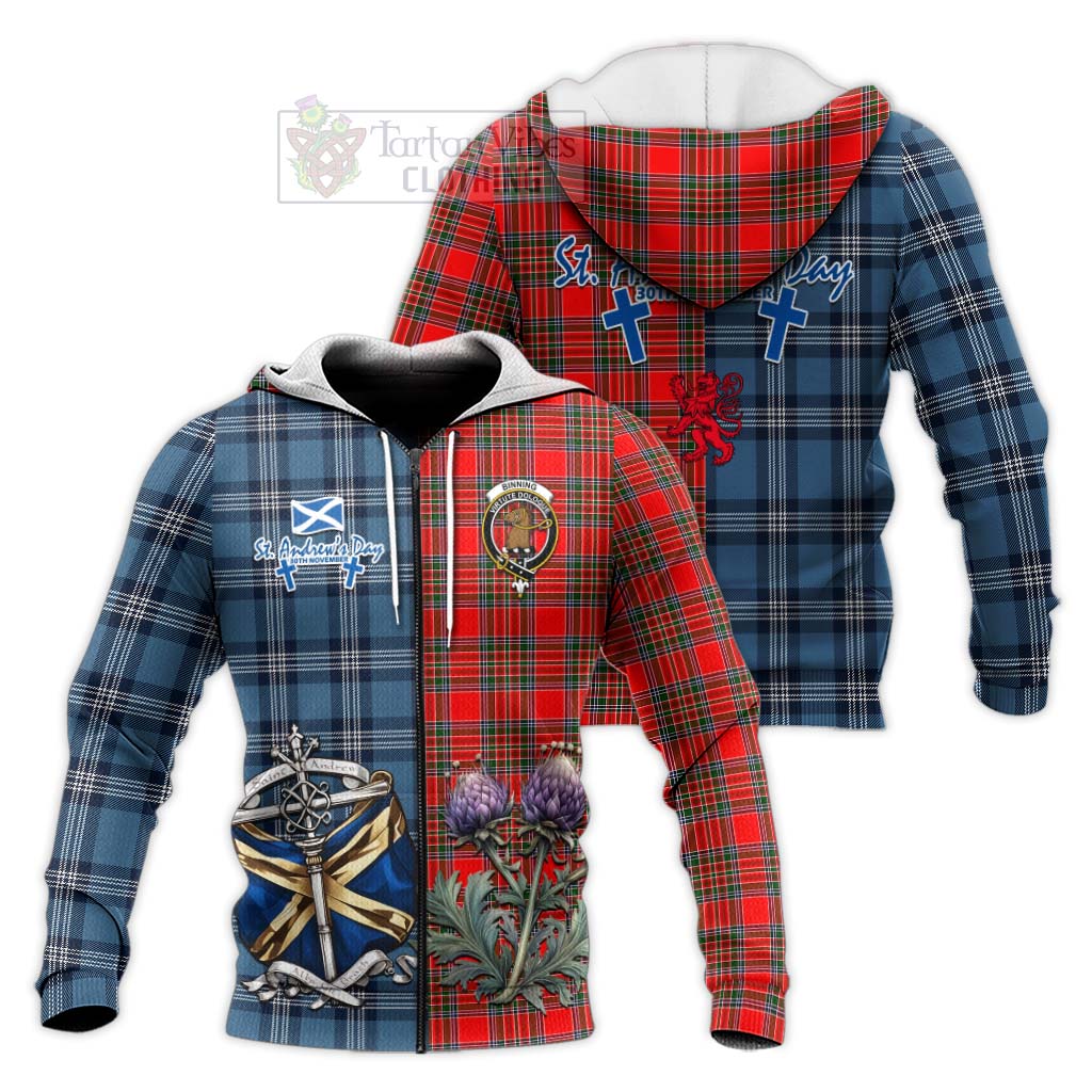 Tartan Vibes Clothing Binning Tartan Knitted Hoodie Happy St. Andrew's Day Half Tartan Style