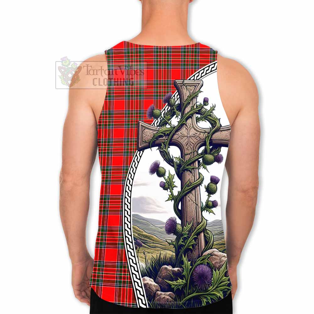 Tartan Vibes Clothing Binning Tartan Men's Tank Top with Family Crest and St. Andrew's Cross Accented by Thistle Vines