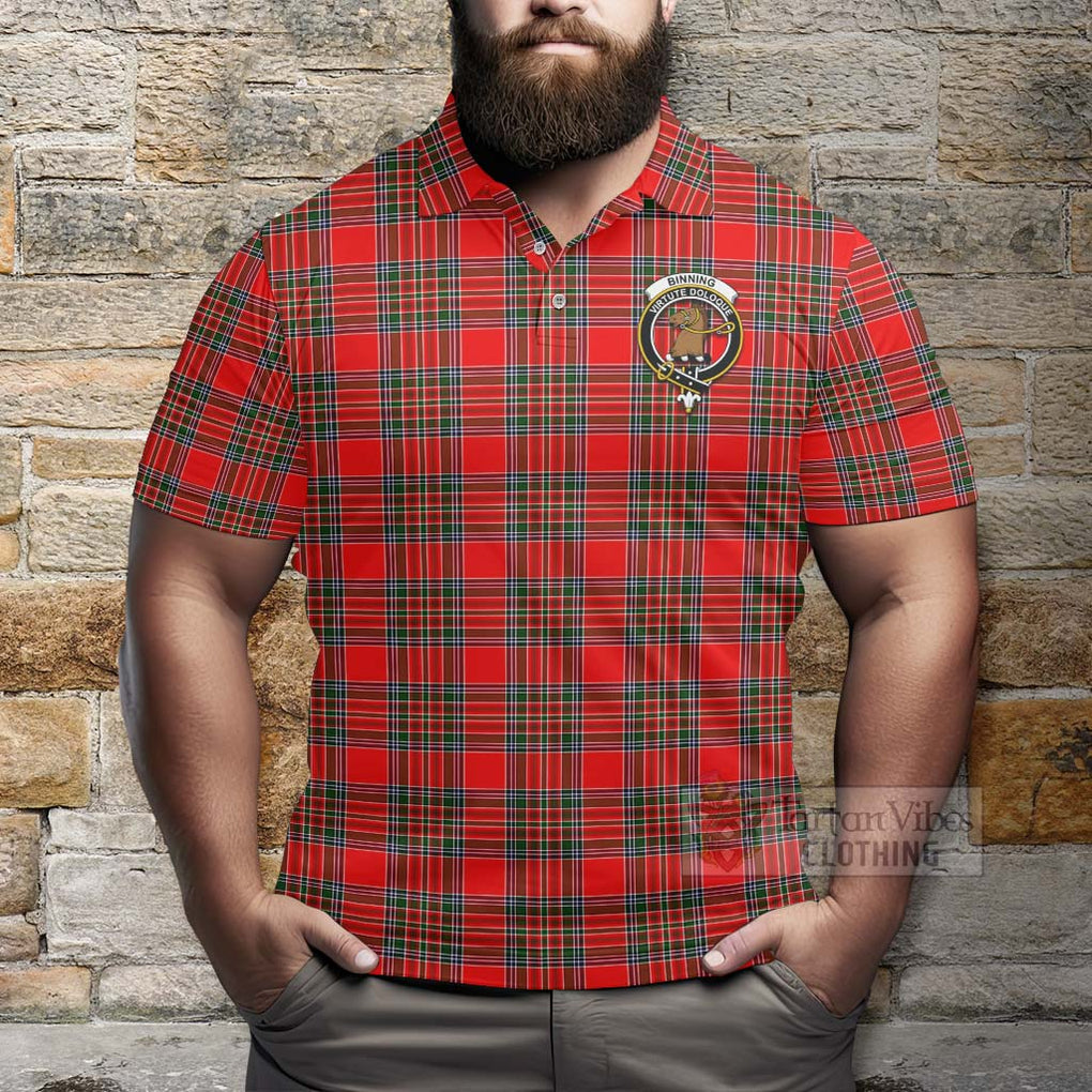 Tartan Vibes Clothing Binning Tartan Polo Shirt with Family Crest and Bearded Skull Holding Bottles of Whiskey