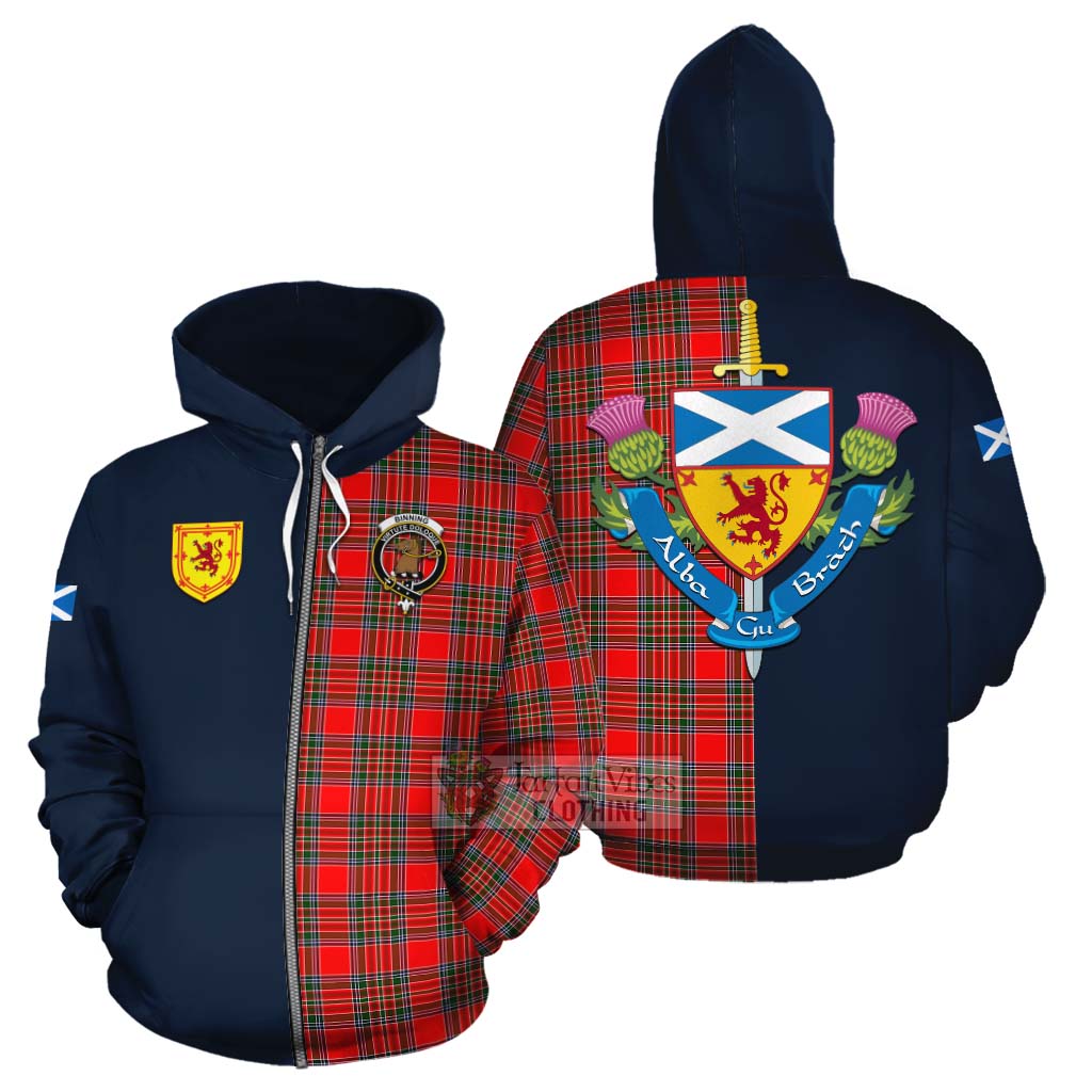 Tartan Vibes Clothing Binning Tartan Cotton Hoodie Alba with Scottish Lion Royal Arm Half Style