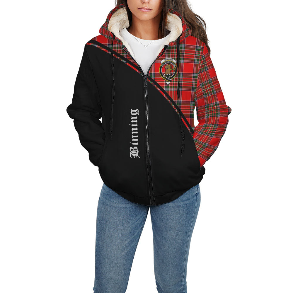 Binning Tartan Sherpa Hoodie with Family Crest Curve Style - Tartanvibesclothing