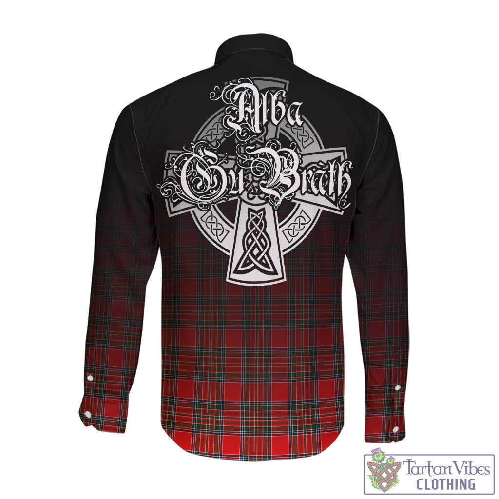 Tartan Vibes Clothing Binning Tartan Long Sleeve Button Up Featuring Alba Gu Brath Family Crest Celtic Inspired