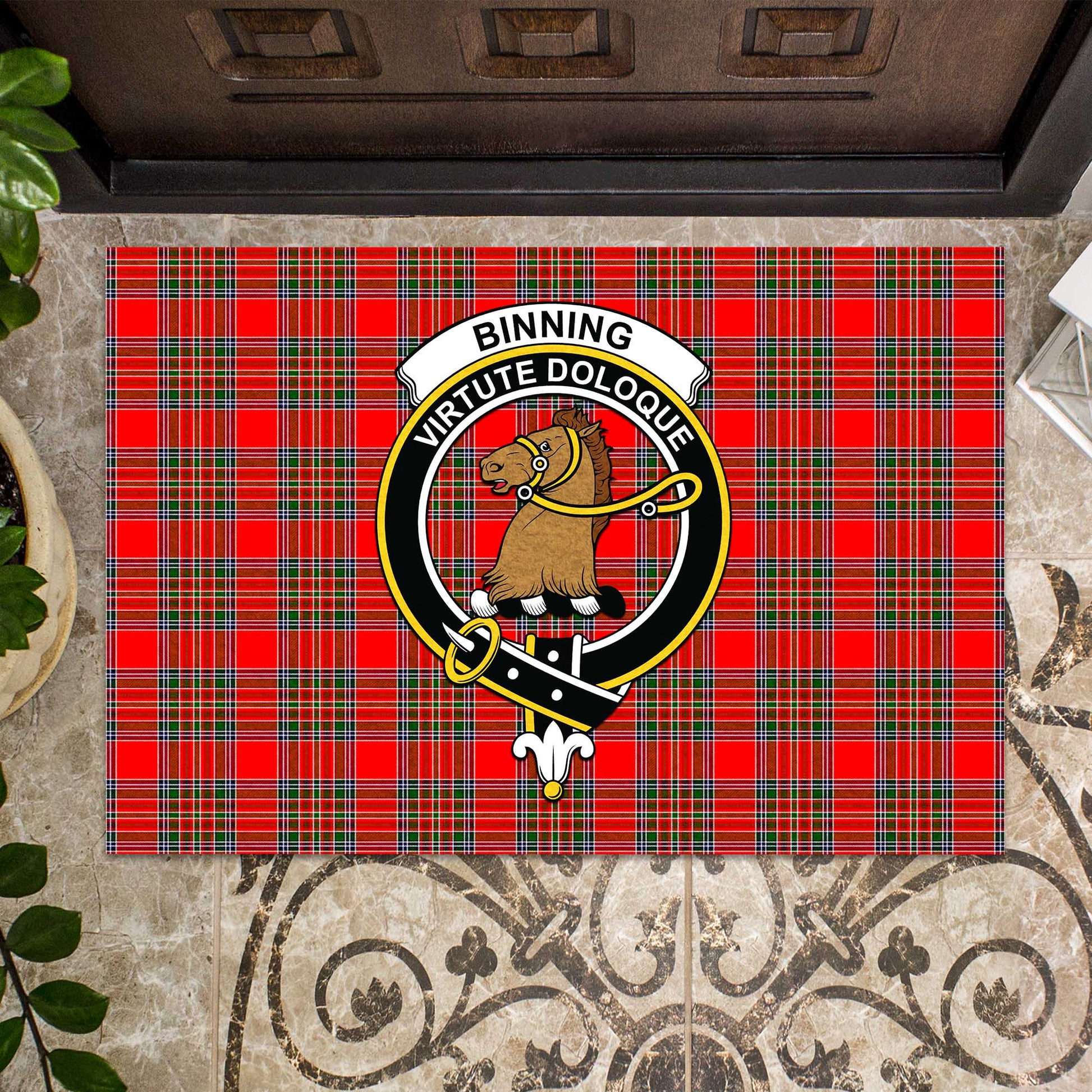 Binning Tartan Door Mat with Family Crest - Tartanvibesclothing