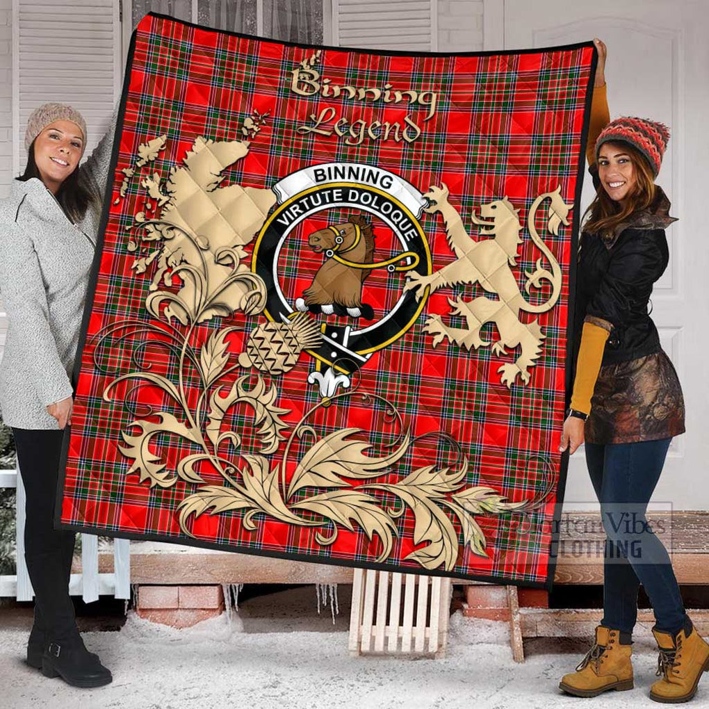 Tartan Vibes Clothing Binning Tartan Quilt with Family Crest and Scottish Symbol Style