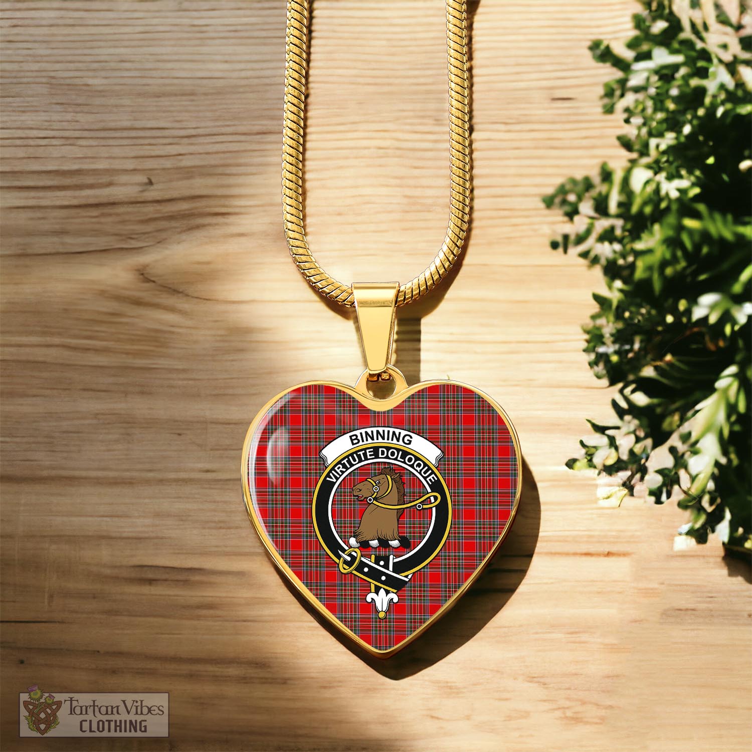 Tartan Vibes Clothing Binning Tartan Heart Necklace with Family Crest