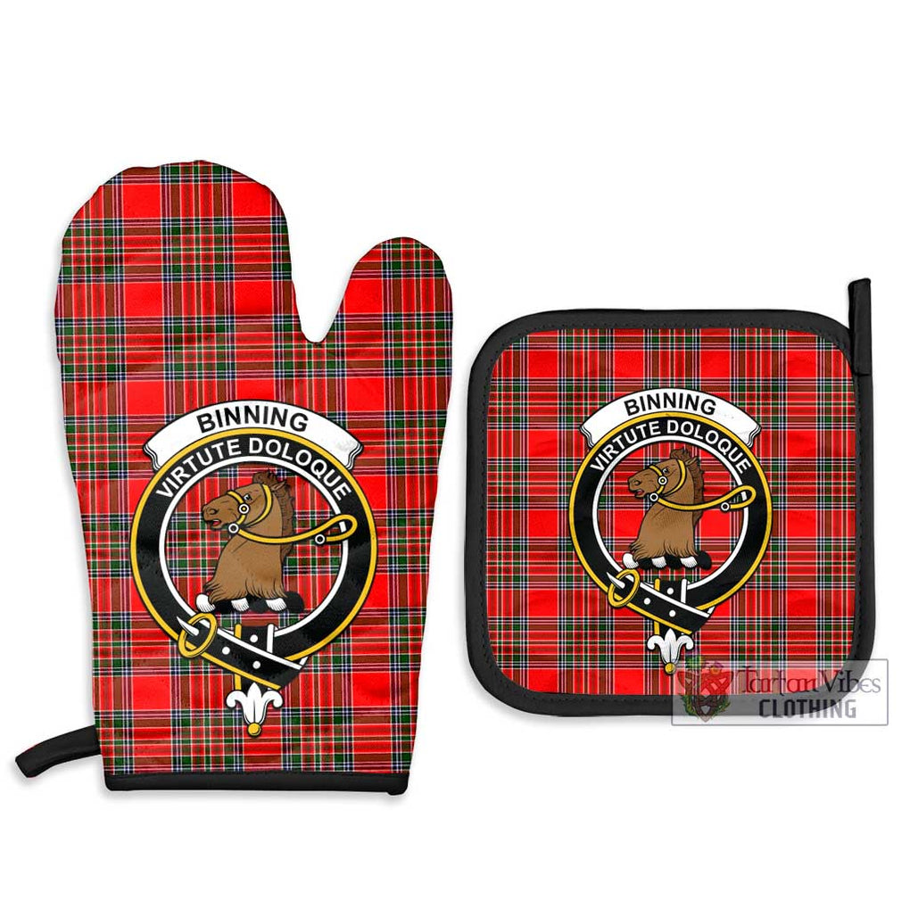 Binning Tartan Combo Oven Mitt & Pot-Holder with Family Crest Combo 1 Oven Mitt & 2 Pot-Holder Black - Tartan Vibes Clothing