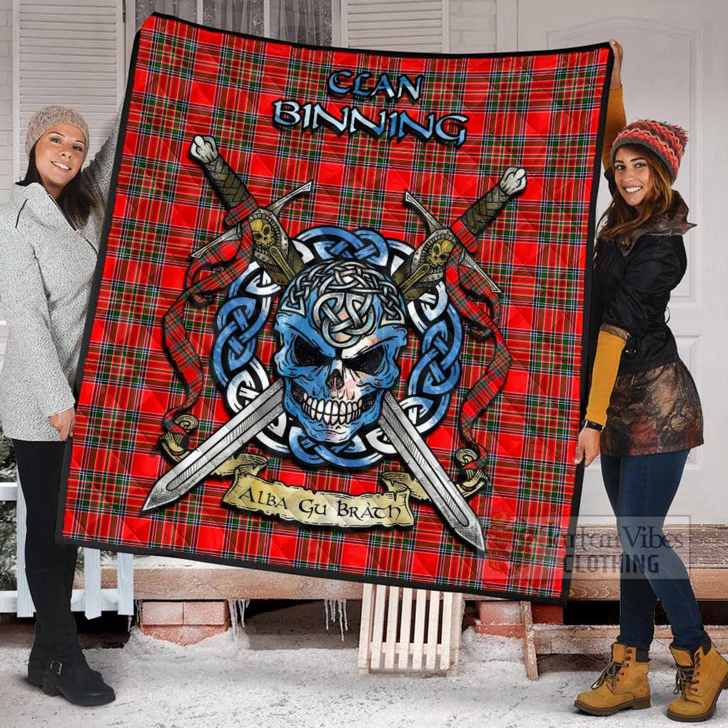 Tartan Vibes Clothing Binning Tartan Quilt with Celtic Skull Alba Gu Brath Style