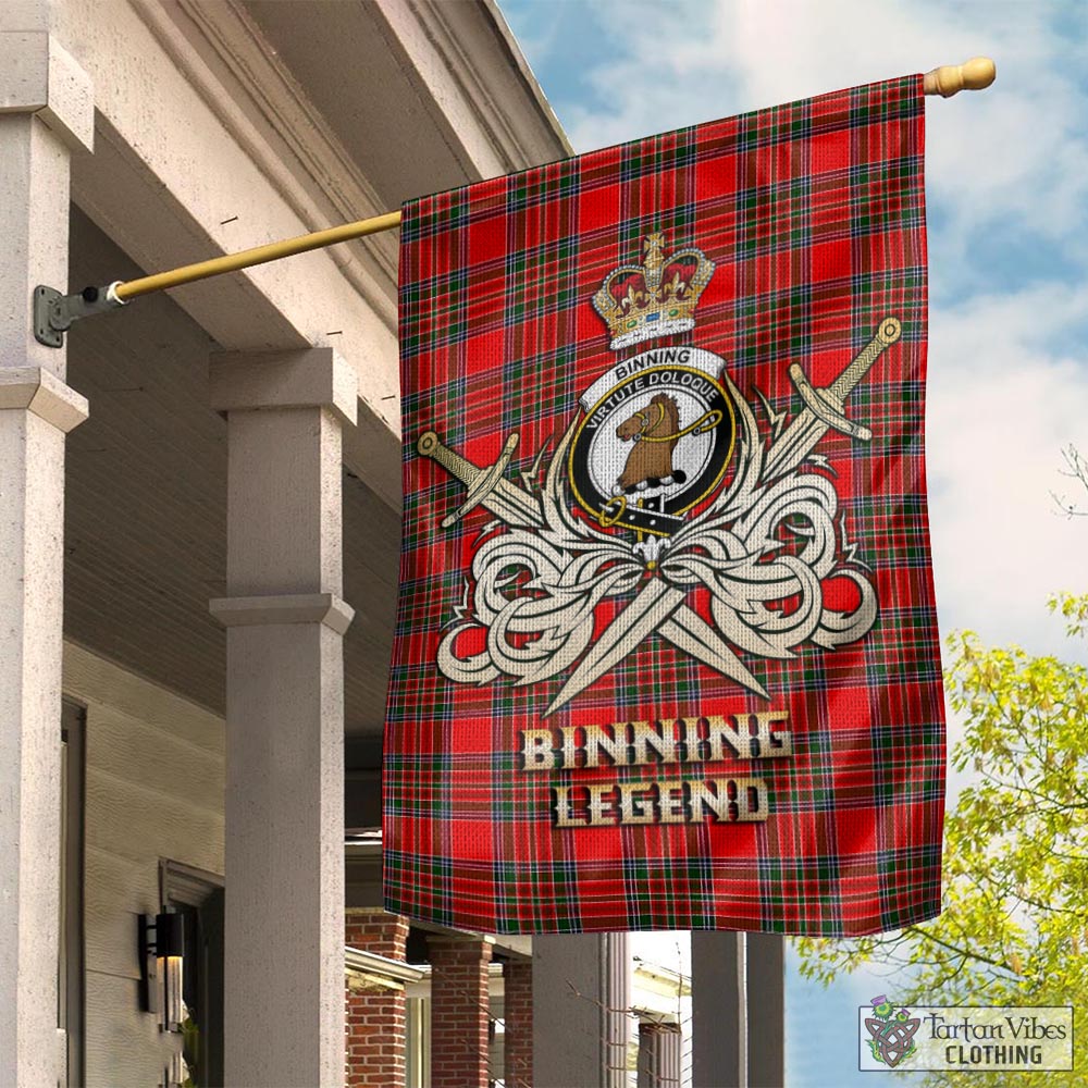 Tartan Vibes Clothing Binning Tartan Flag with Clan Crest and the Golden Sword of Courageous Legacy