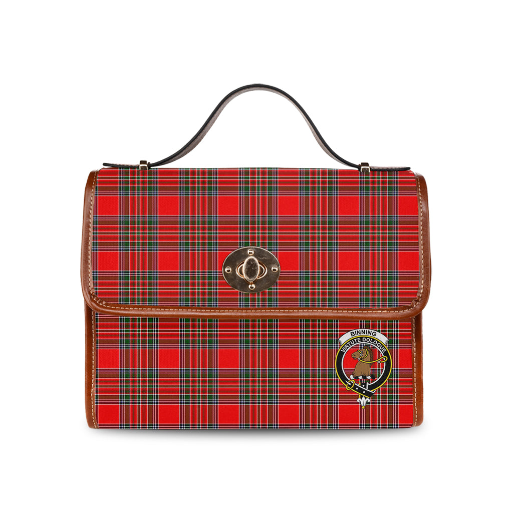 Binning Tartan Leather Strap Waterproof Canvas Bag with Family Crest - Tartanvibesclothing