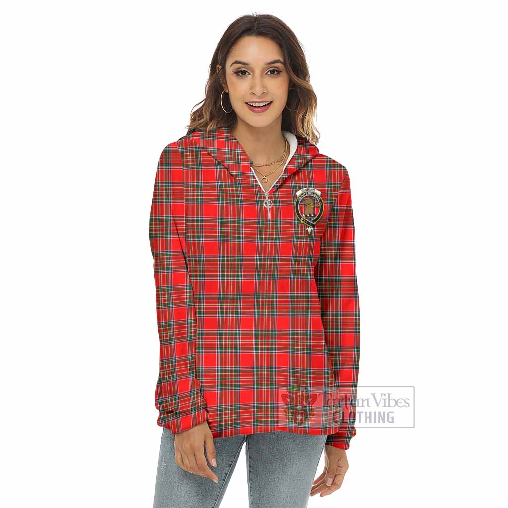 Tartan Vibes Clothing Binning Tartan Crest Women's Borg  Half Zip Fleece Hoodie