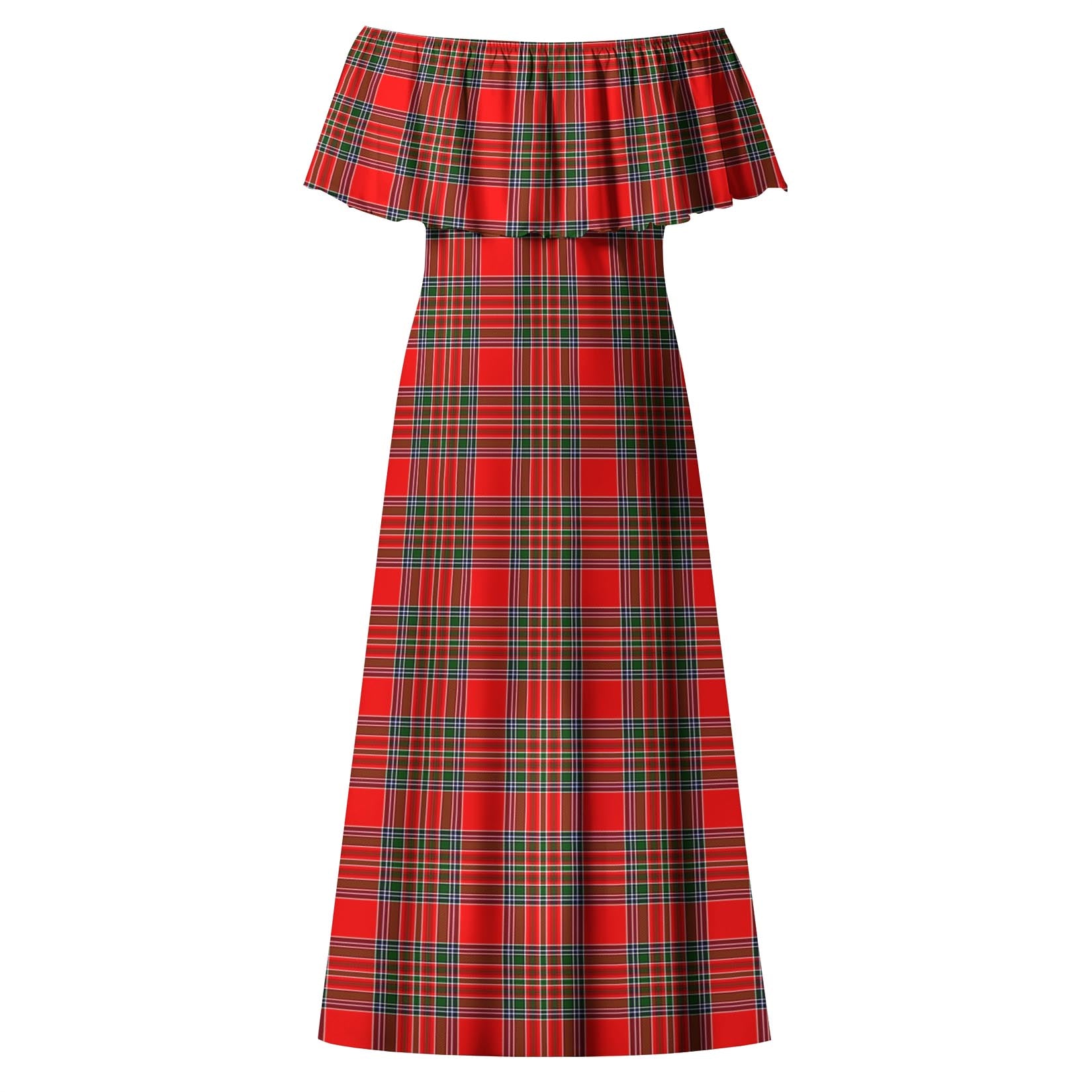 Binning Tartan Off Shoulder Long Dress - Tartanvibesclothing