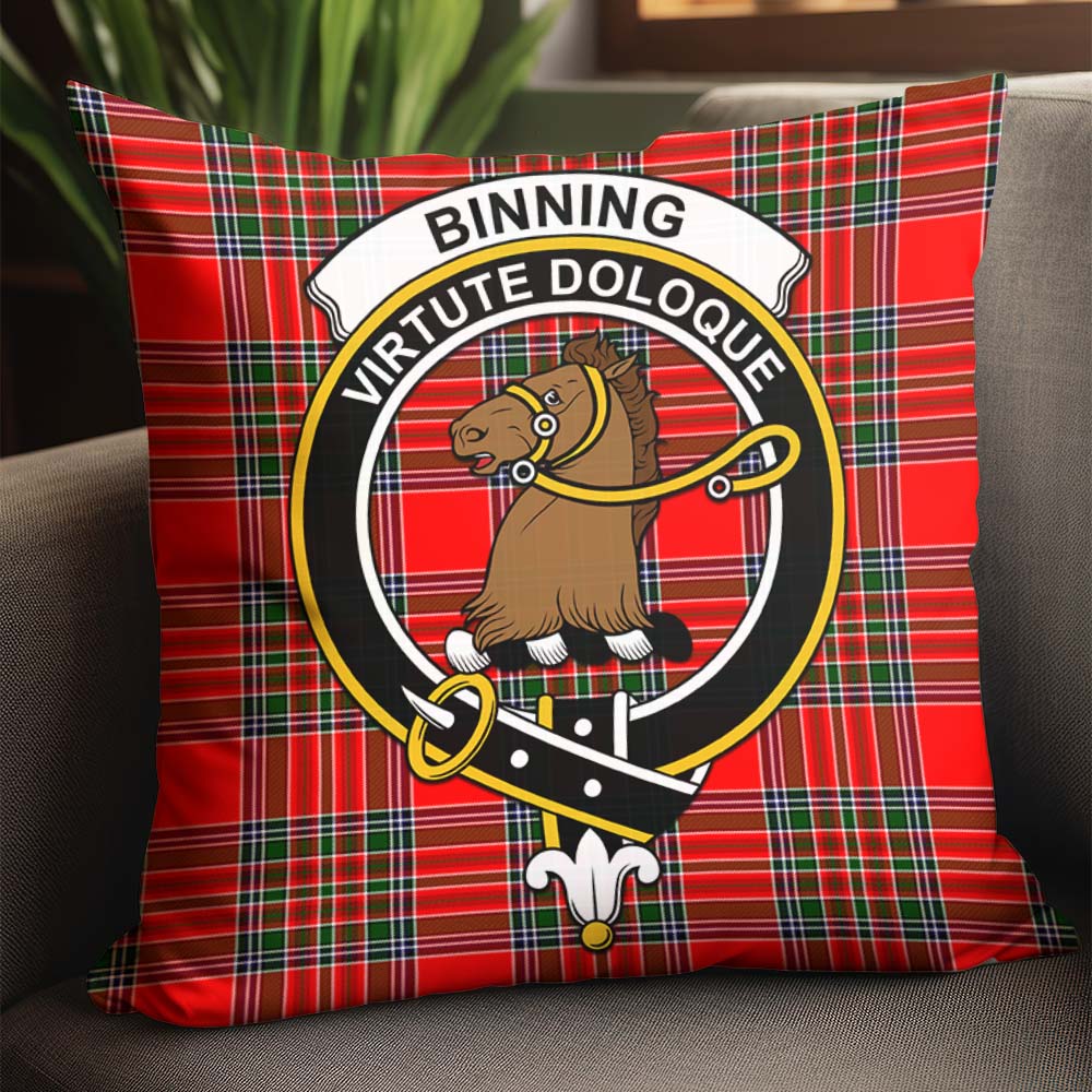 Binning Tartan Pillow Cover with Family Crest - Tartanvibesclothing