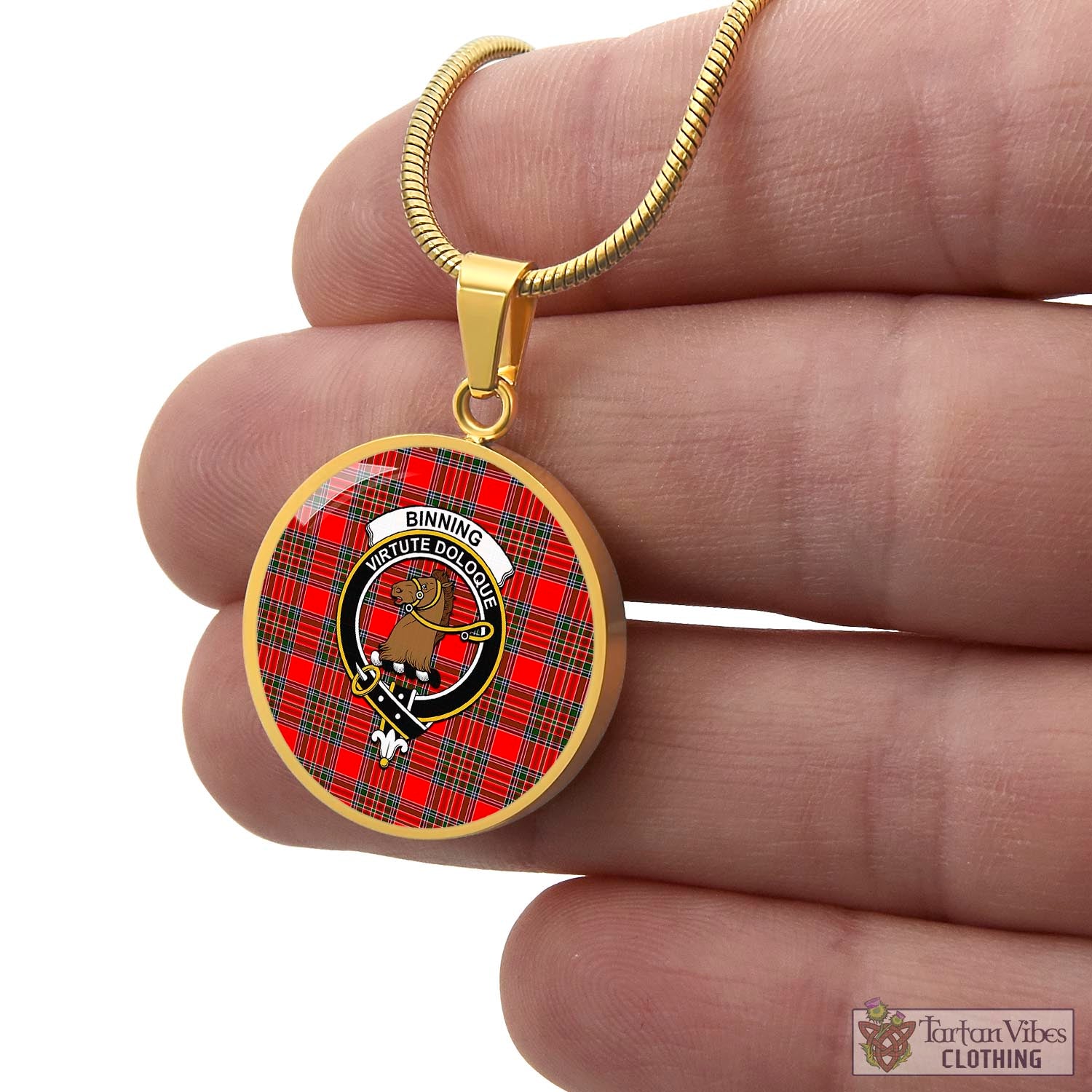 Tartan Vibes Clothing Binning Tartan Circle Necklace with Family Crest