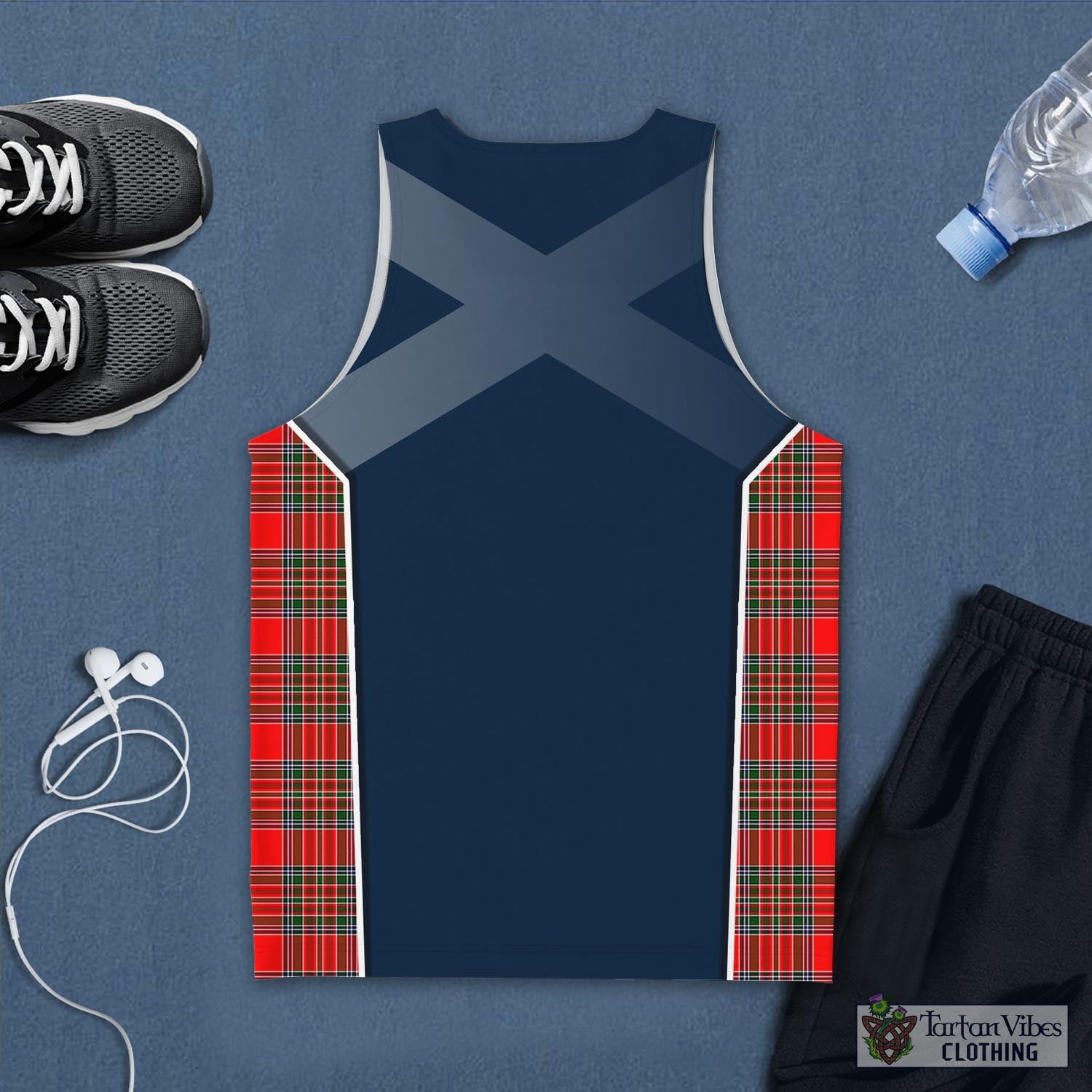 Tartan Vibes Clothing Binning Tartan Men's Tanks Top with Family Crest and Scottish Thistle Vibes Sport Style