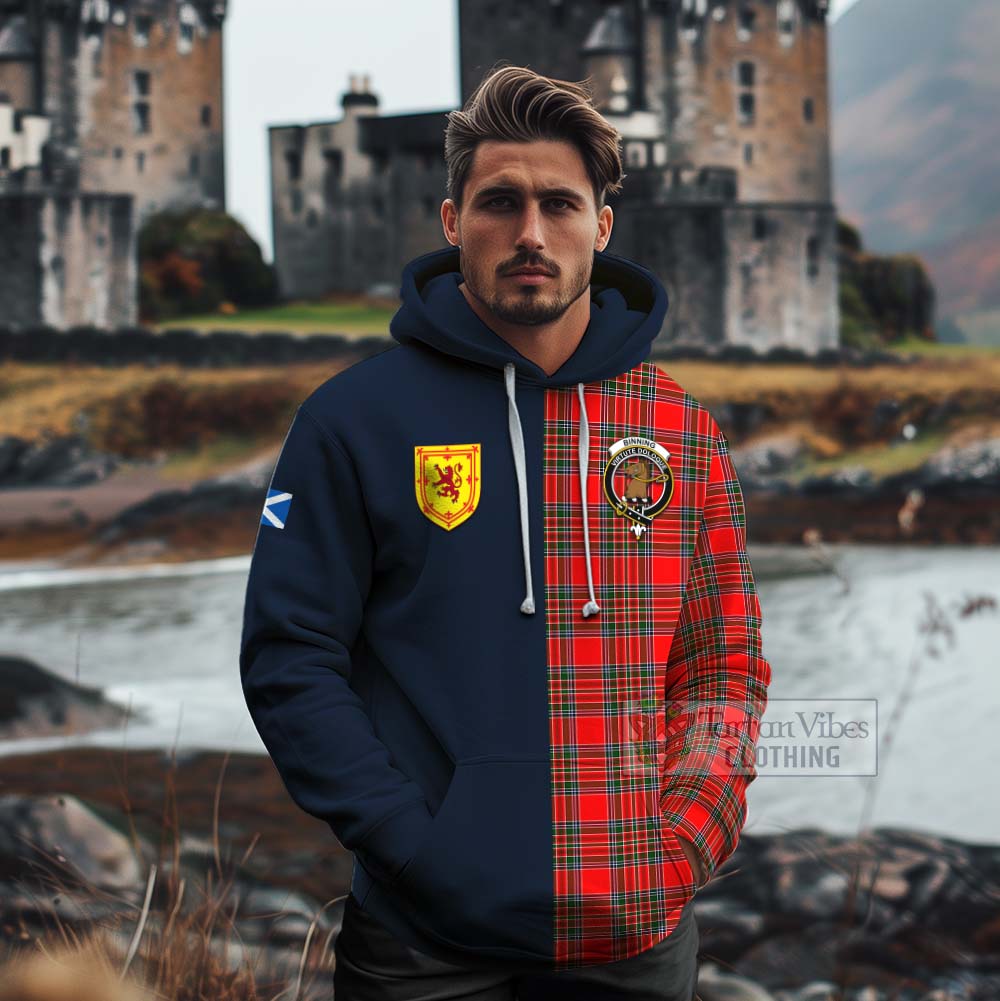 Tartan Vibes Clothing Binning Tartan Cotton Hoodie Alba with Scottish Lion Royal Arm Half Style