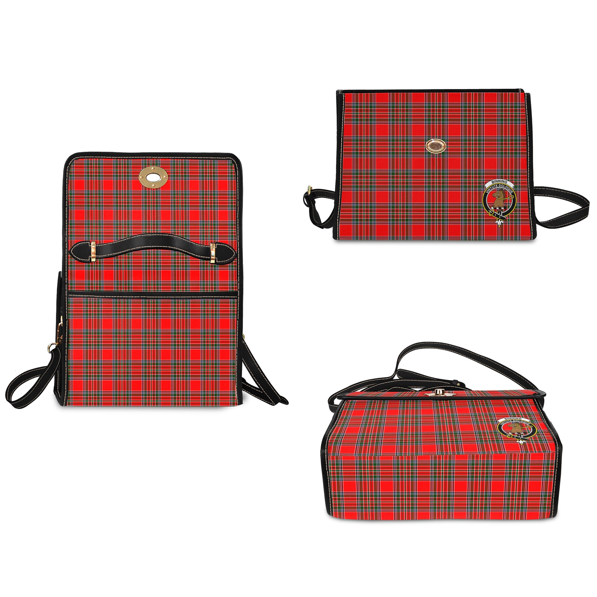 Binning Tartan Leather Strap Waterproof Canvas Bag with Family Crest - Tartanvibesclothing