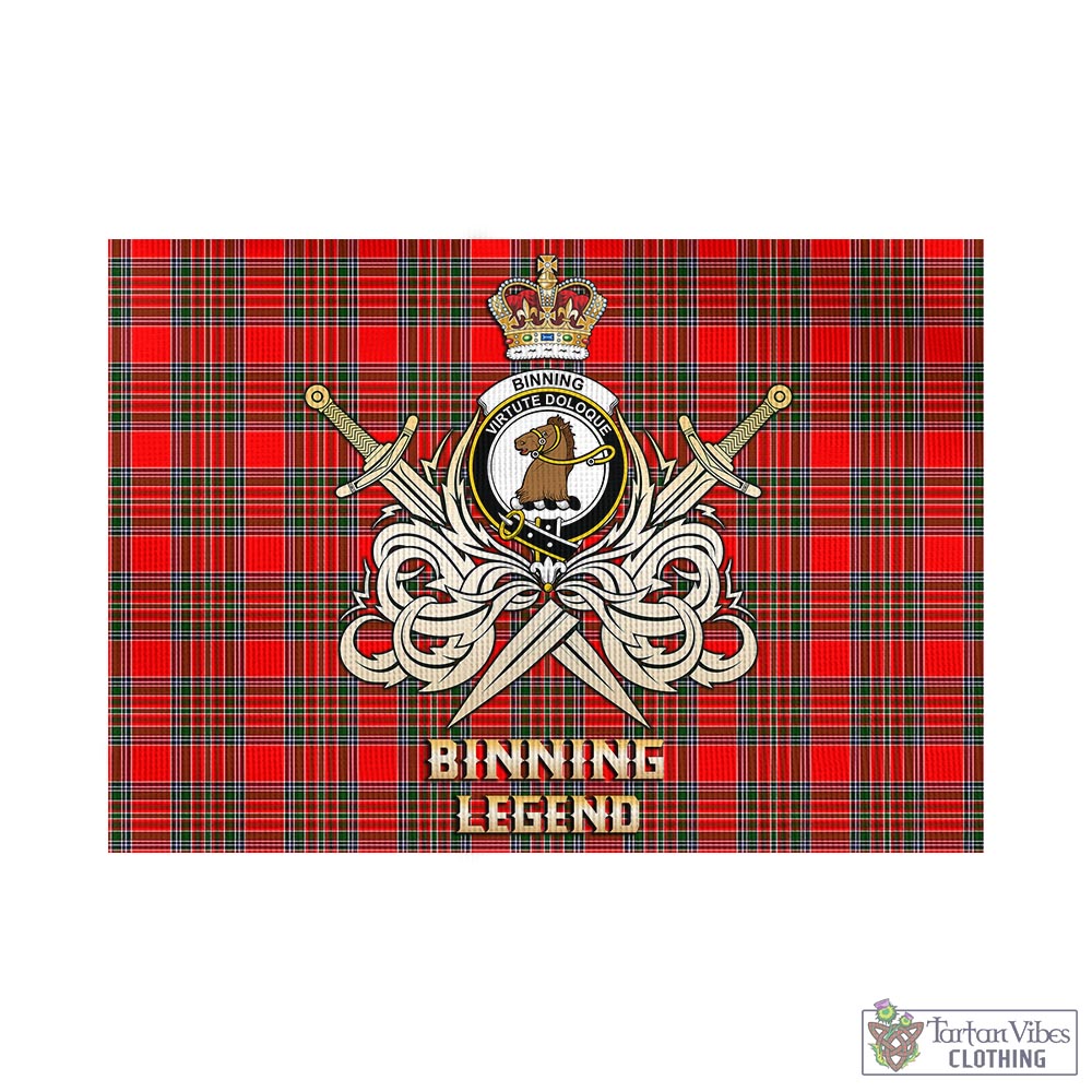 Tartan Vibes Clothing Binning Tartan Flag with Clan Crest and the Golden Sword of Courageous Legacy