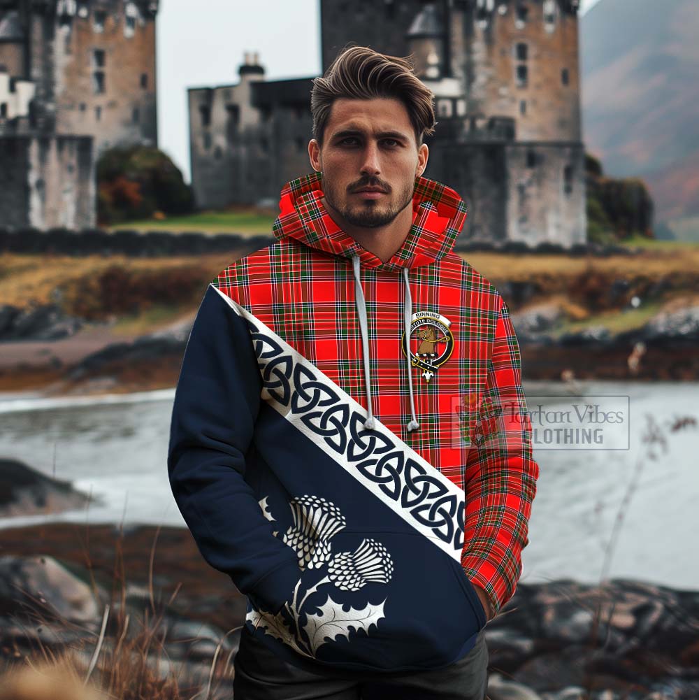 Tartan Vibes Clothing Binning Tartan Cotton Hoodie Featuring Thistle and Scotland Map