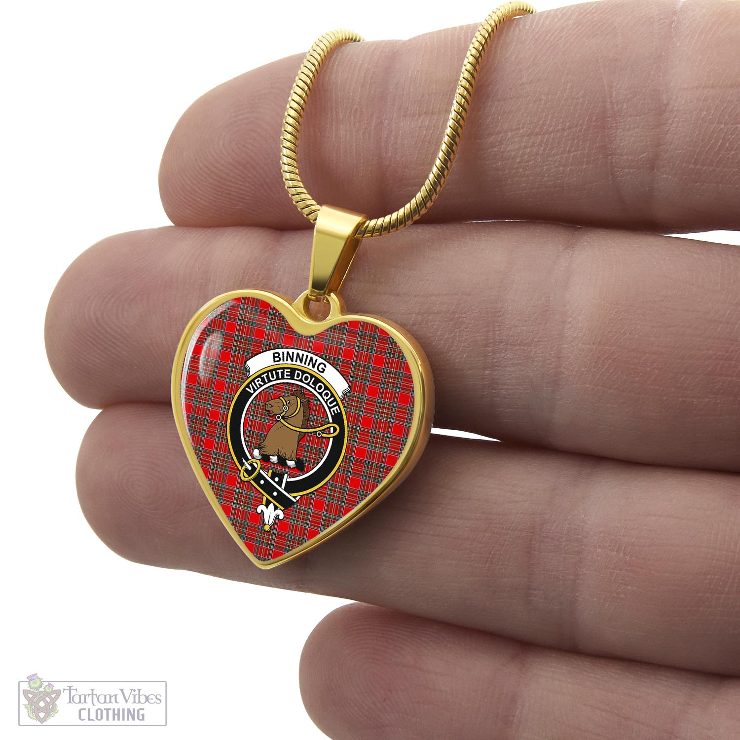 Tartan Vibes Clothing Binning Tartan Heart Necklace with Family Crest