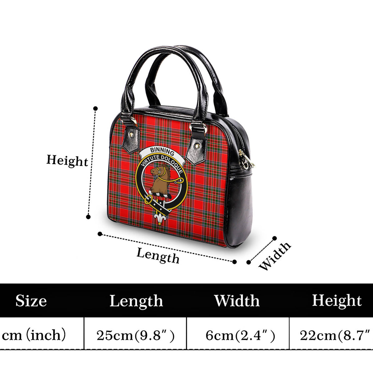 Binning Tartan Shoulder Handbags with Family Crest - Tartan Vibes Clothing
