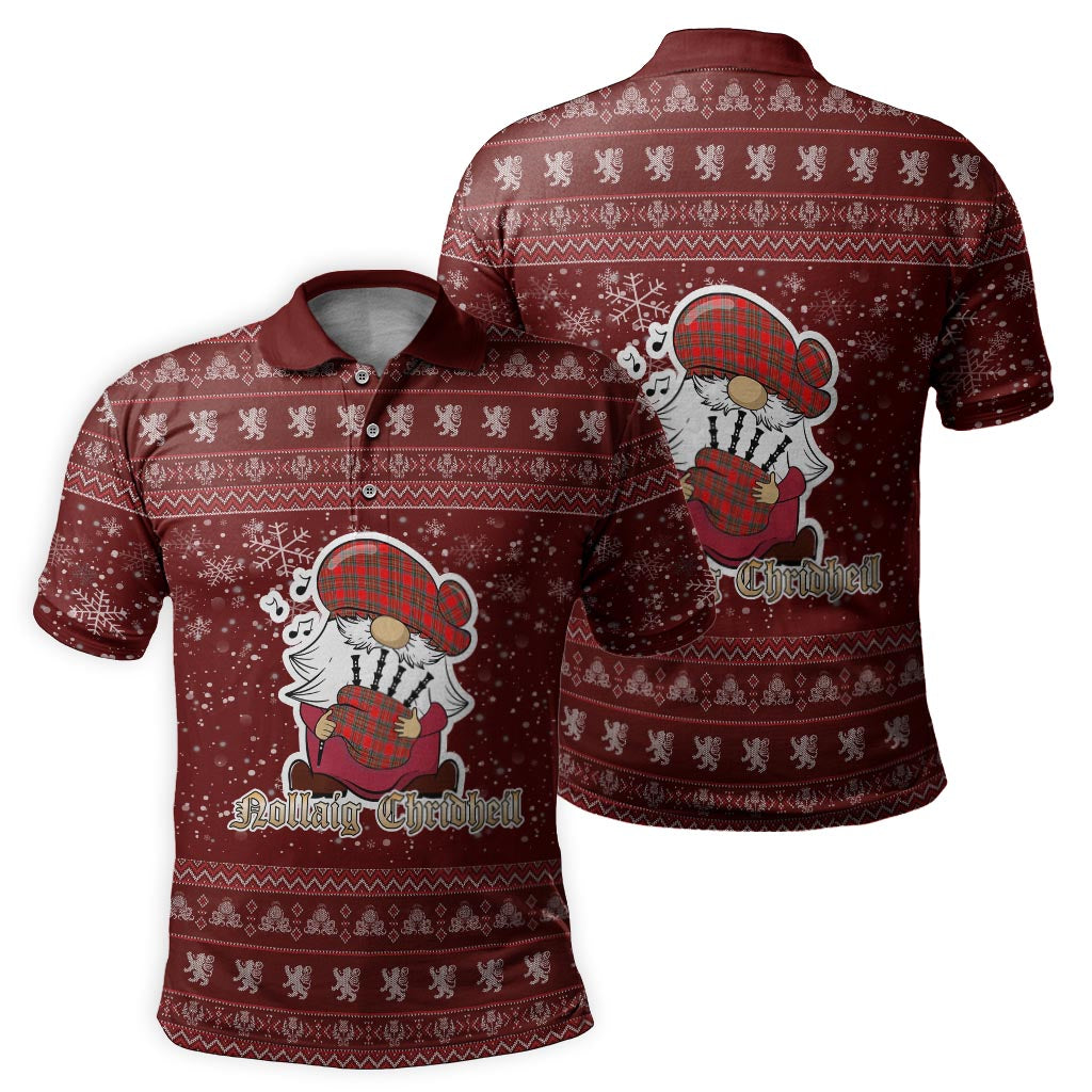 Binning Clan Christmas Family Polo Shirt with Funny Gnome Playing Bagpipes - Tartanvibesclothing