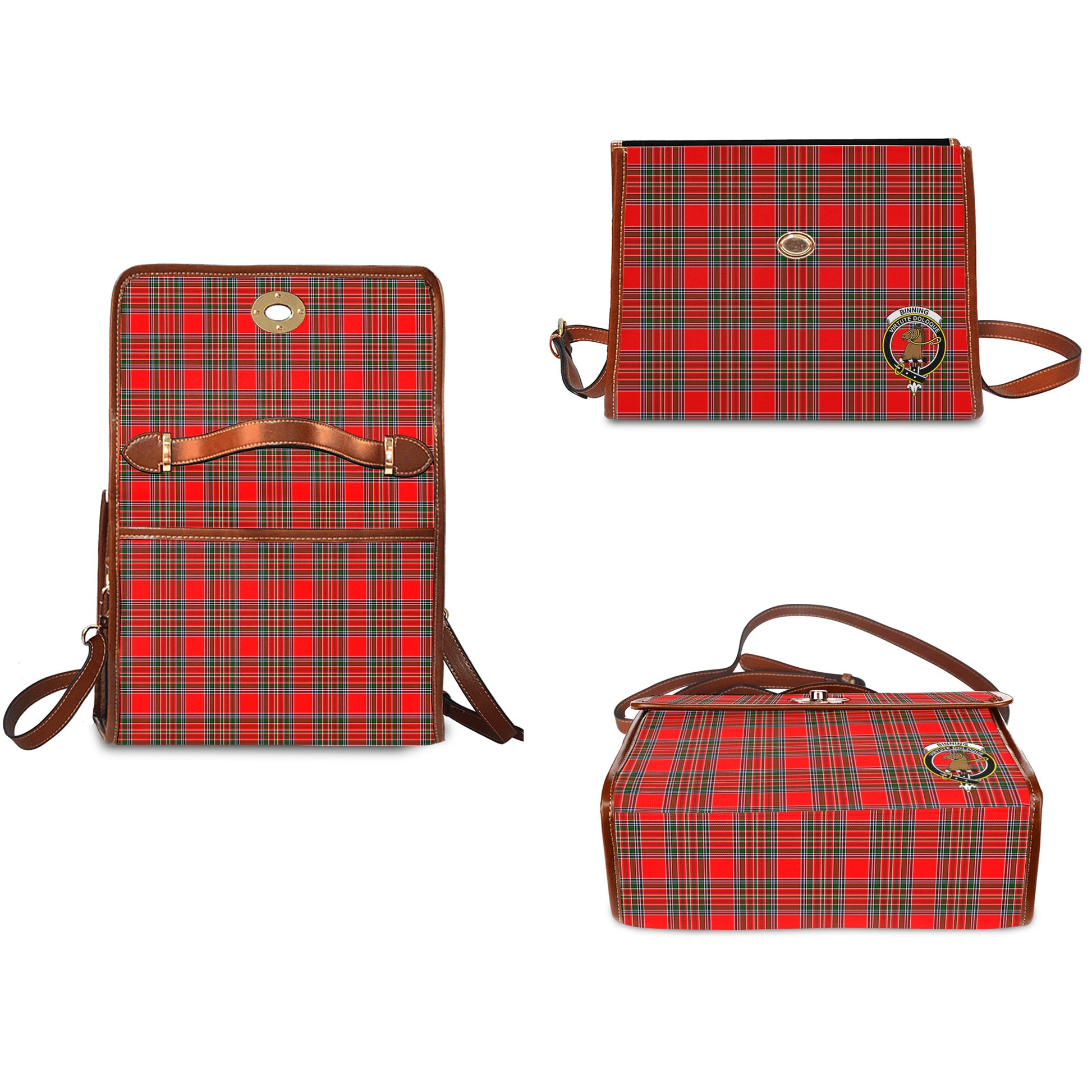 Binning Tartan Leather Strap Waterproof Canvas Bag with Family Crest - Tartanvibesclothing