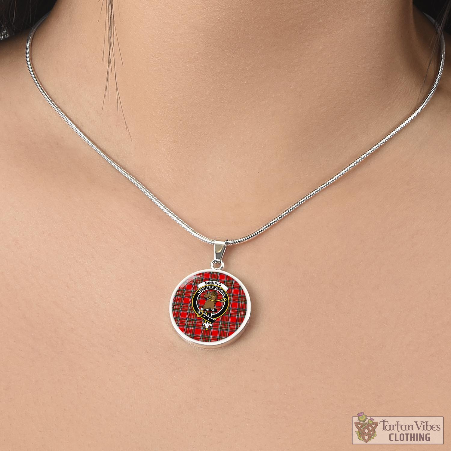 Tartan Vibes Clothing Binning Tartan Circle Necklace with Family Crest