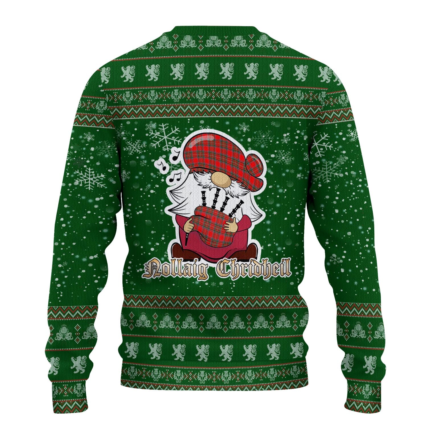 Binning Clan Christmas Family Knitted Sweater with Funny Gnome Playing Bagpipes - Tartanvibesclothing