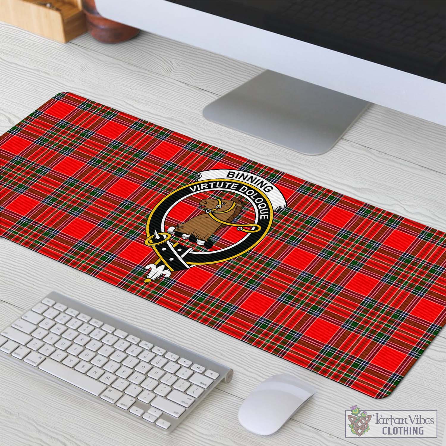 Tartan Vibes Clothing Binning Tartan Mouse Pad with Family Crest