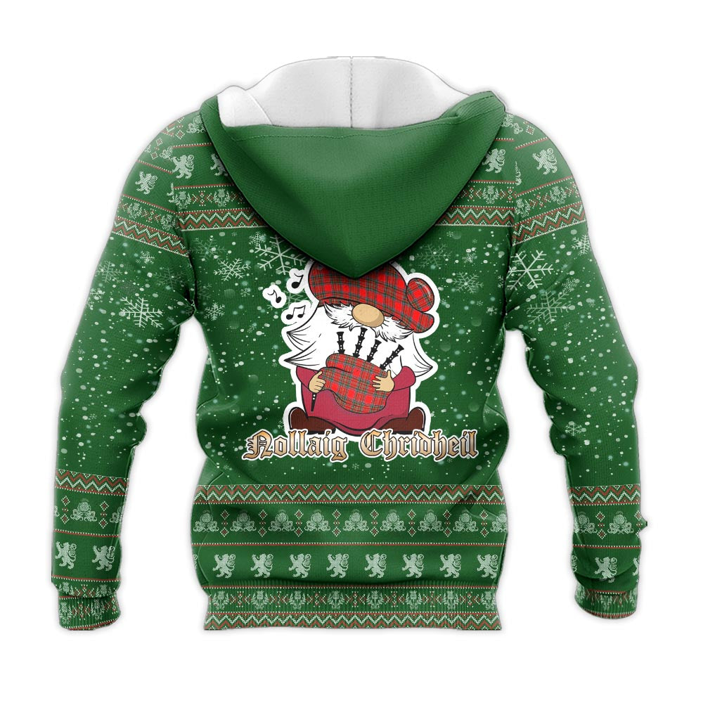 Binning Clan Christmas Knitted Hoodie with Funny Gnome Playing Bagpipes - Tartanvibesclothing