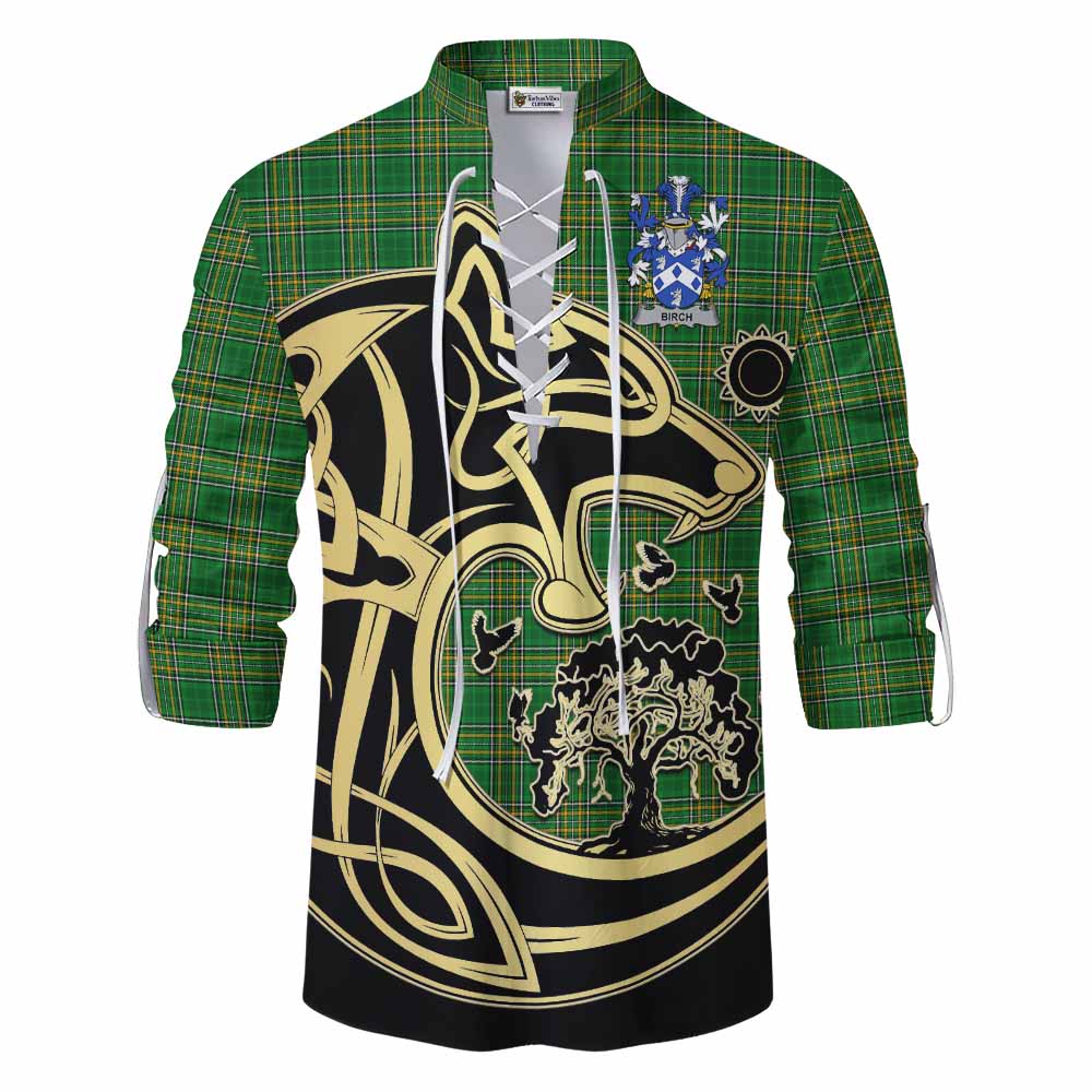 Birch Irish Tartan Ghillie Kilt Shirt with Coat of Arms Celtic Wolf Style Men - Tartan Vibes Clothing