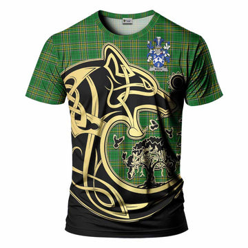 Birch Irish Tartan T-Shirt with Coat of Arms Celtic Wolf Style