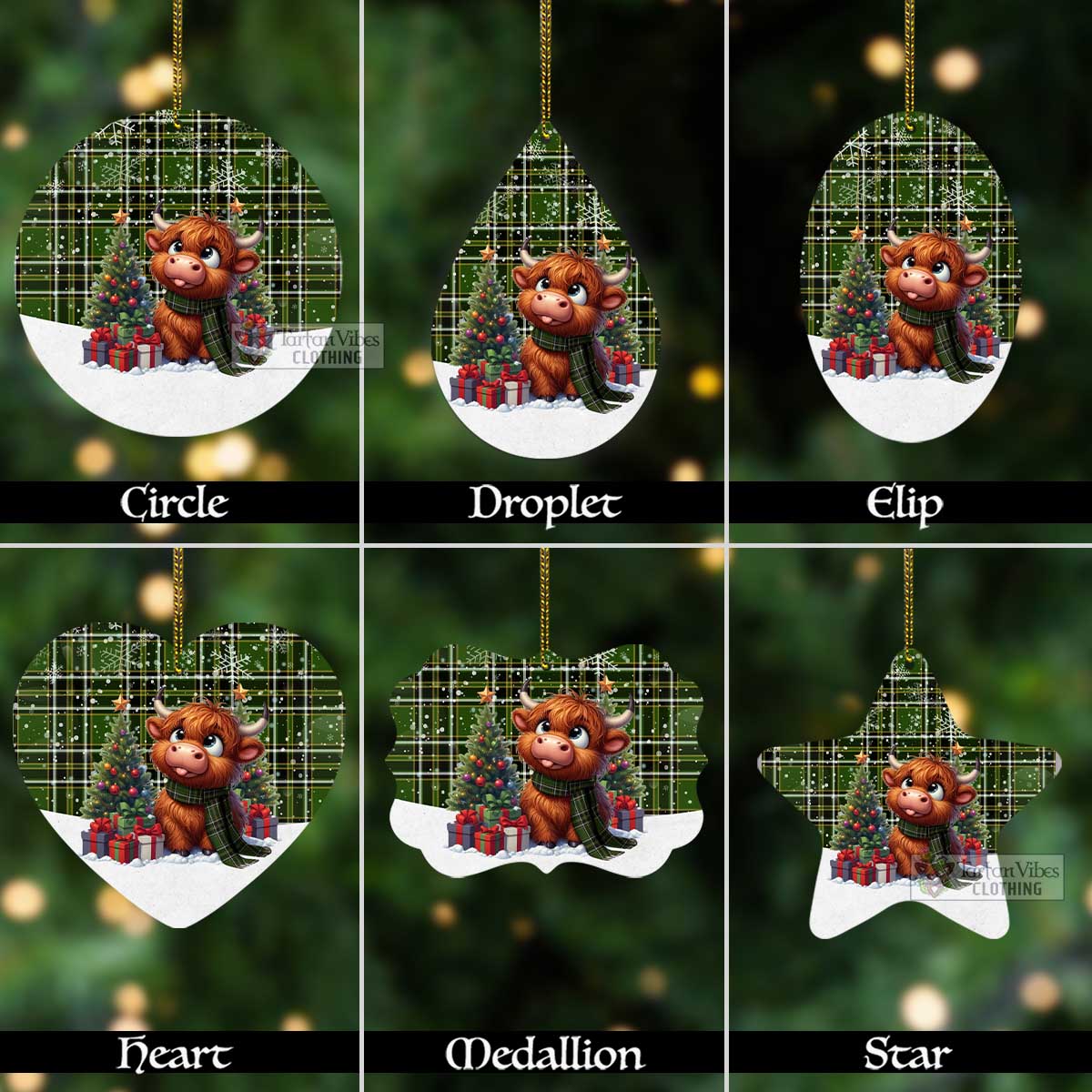 Tartan Vibes Clothing Birmingham Tartan Christmas Aluminium Ornament with Adorable Highland Coo