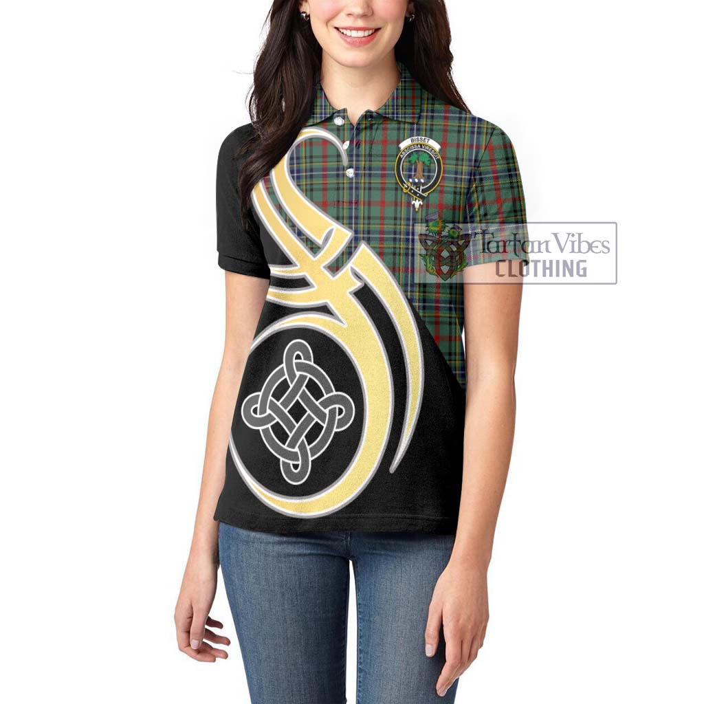 Bisset Tartan Women's Polo Shirt with Family Crest and Celtic Symbol Style Women - Tartan Vibes Clothing