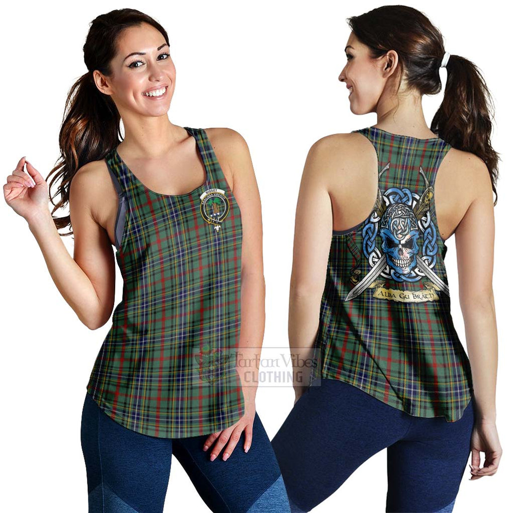 Tartan Vibes Clothing Bisset Tartan Women's Racerback Tanks with Family Crest Celtic Skull Style