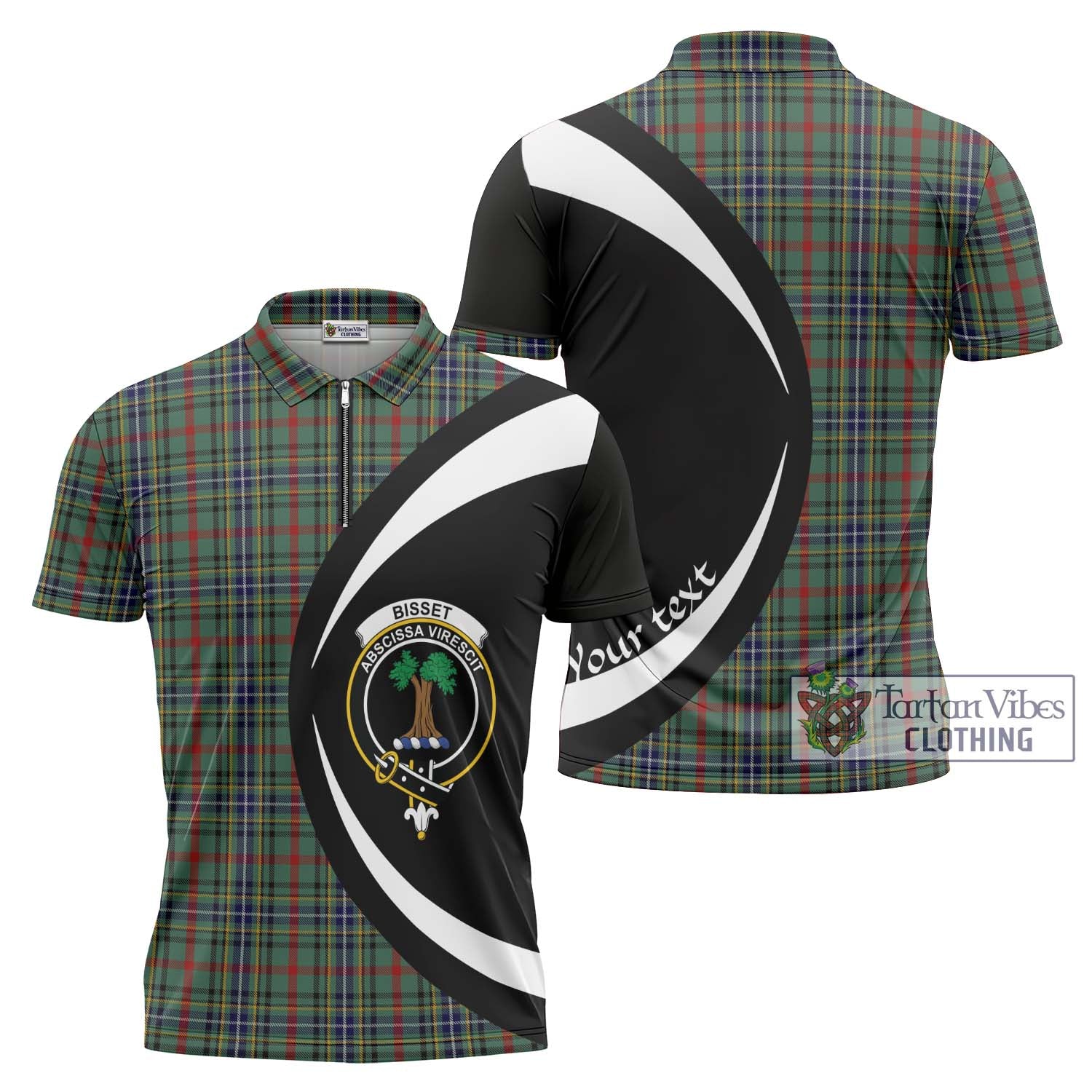 Tartan Vibes Clothing Bisset Tartan Zipper Polo Shirt with Family Crest Circle Style