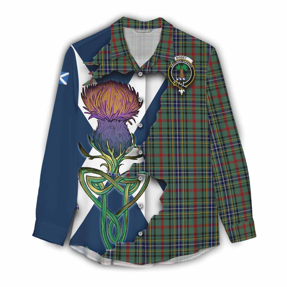 Bisset Tartan Family Crest Women's Casual Shirt Scottish Thistle Celtic Inspired Female - Tartan Vibes Clothing