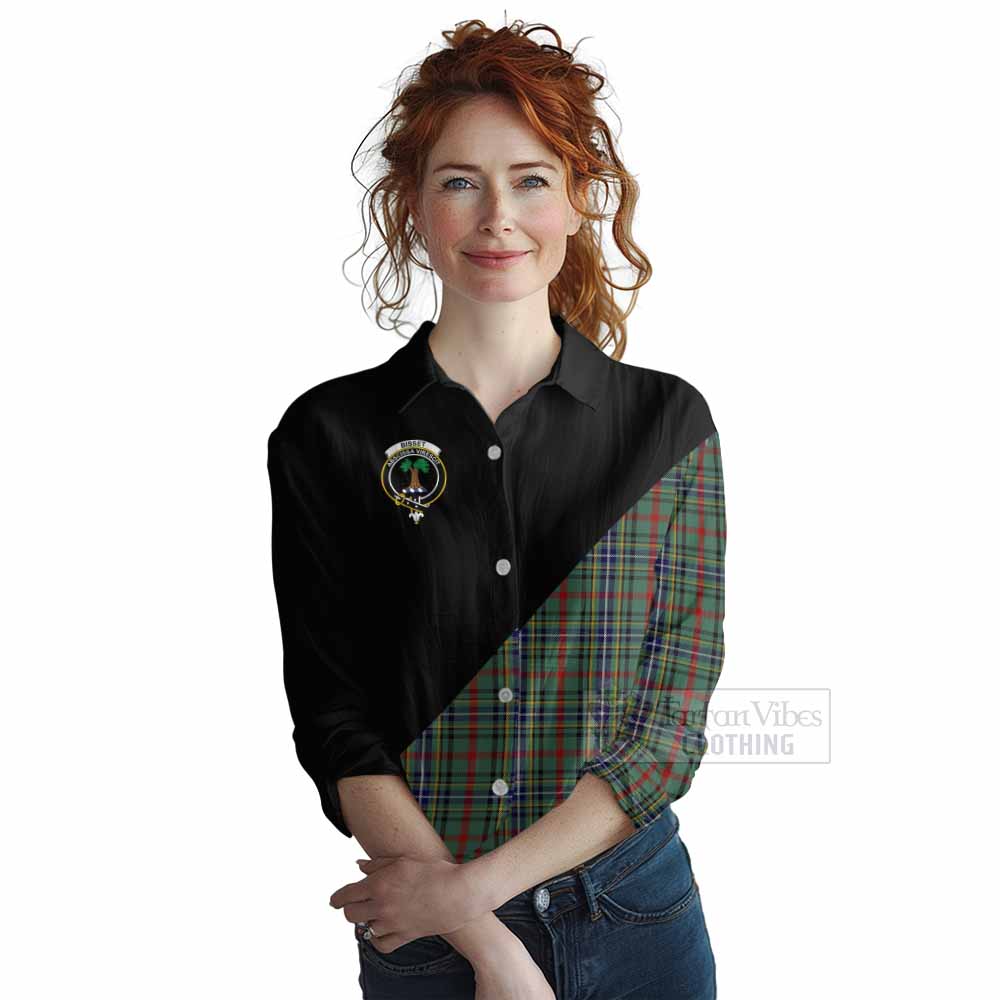 Tartan Vibes Clothing Bisset Tartan Women's Casual Shirt with Family Crest and Military Logo Style