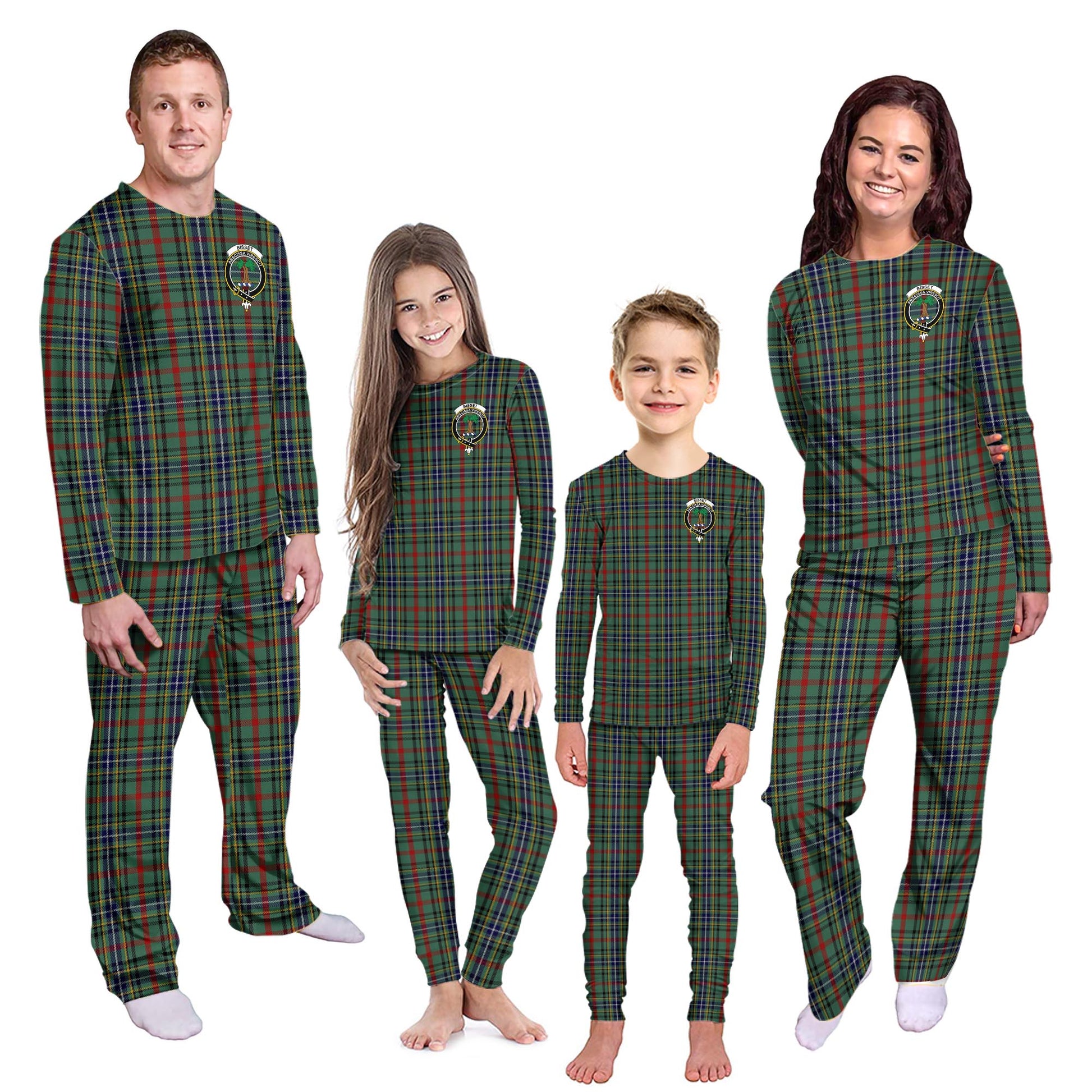 Bisset Tartan Pajamas Family Set with Family Crest Kid - Tartan Vibes Clothing