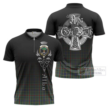 Bisset Tartan Zipper Polo Shirt Featuring Alba Gu Brath Family Crest Celtic Inspired