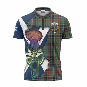 Bisset Tartan Family Crest Zipper Polo Shirt Scottish Thistle Celtic Inspired Unisex - Tartan Vibes Clothing