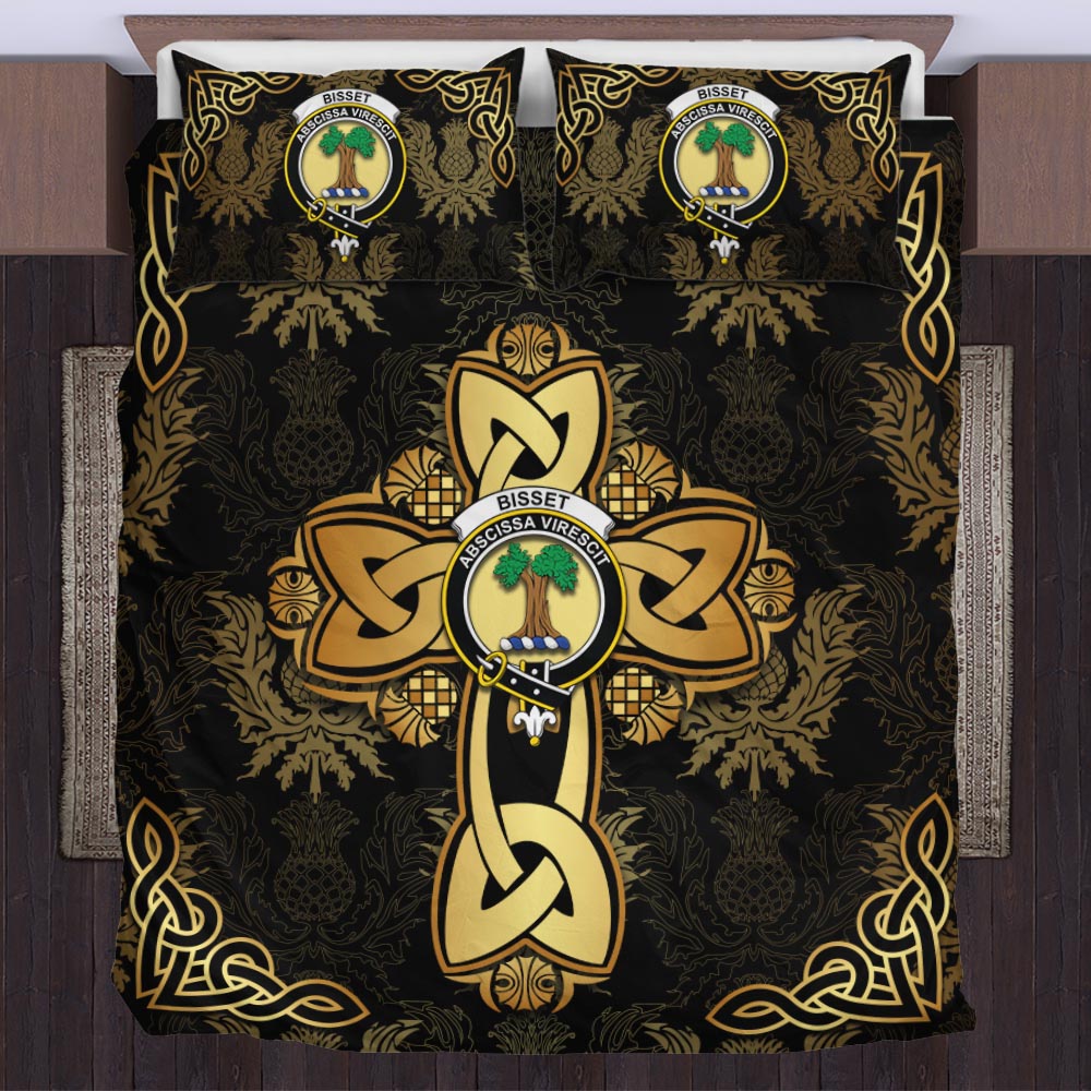 Bisset Clan Bedding Sets Gold Thistle Celtic Style US Bedding Set - Tartanvibesclothing