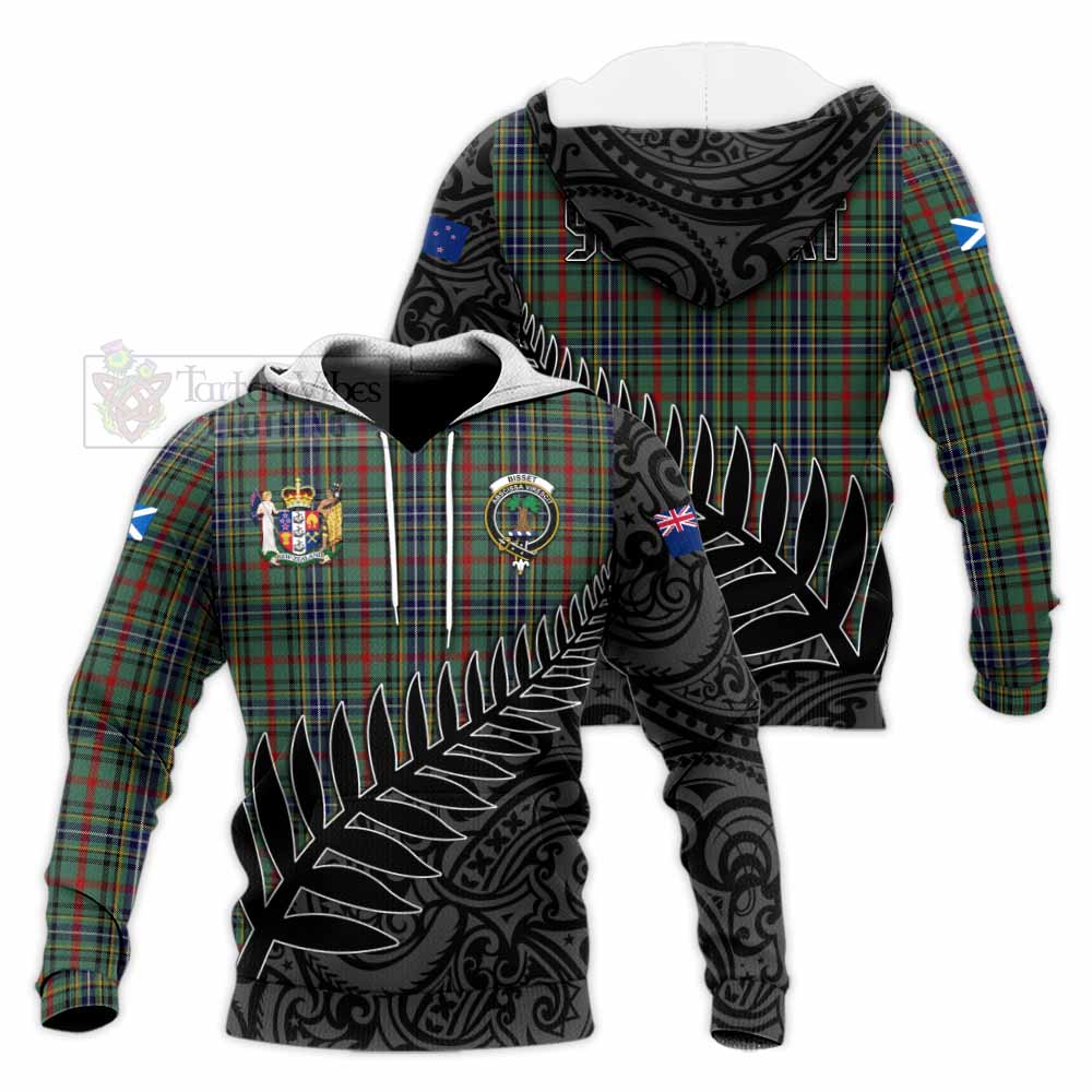 Tartan Vibes Clothing Bisset Crest Tartan Knitted Hoodie with New Zealand Silver Fern Half Style