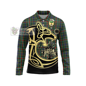 Bisset Tartan Long Sleeve Polo Shirt with Family Crest Celtic Wolf Style Unisex - Tartan Vibes Clothing