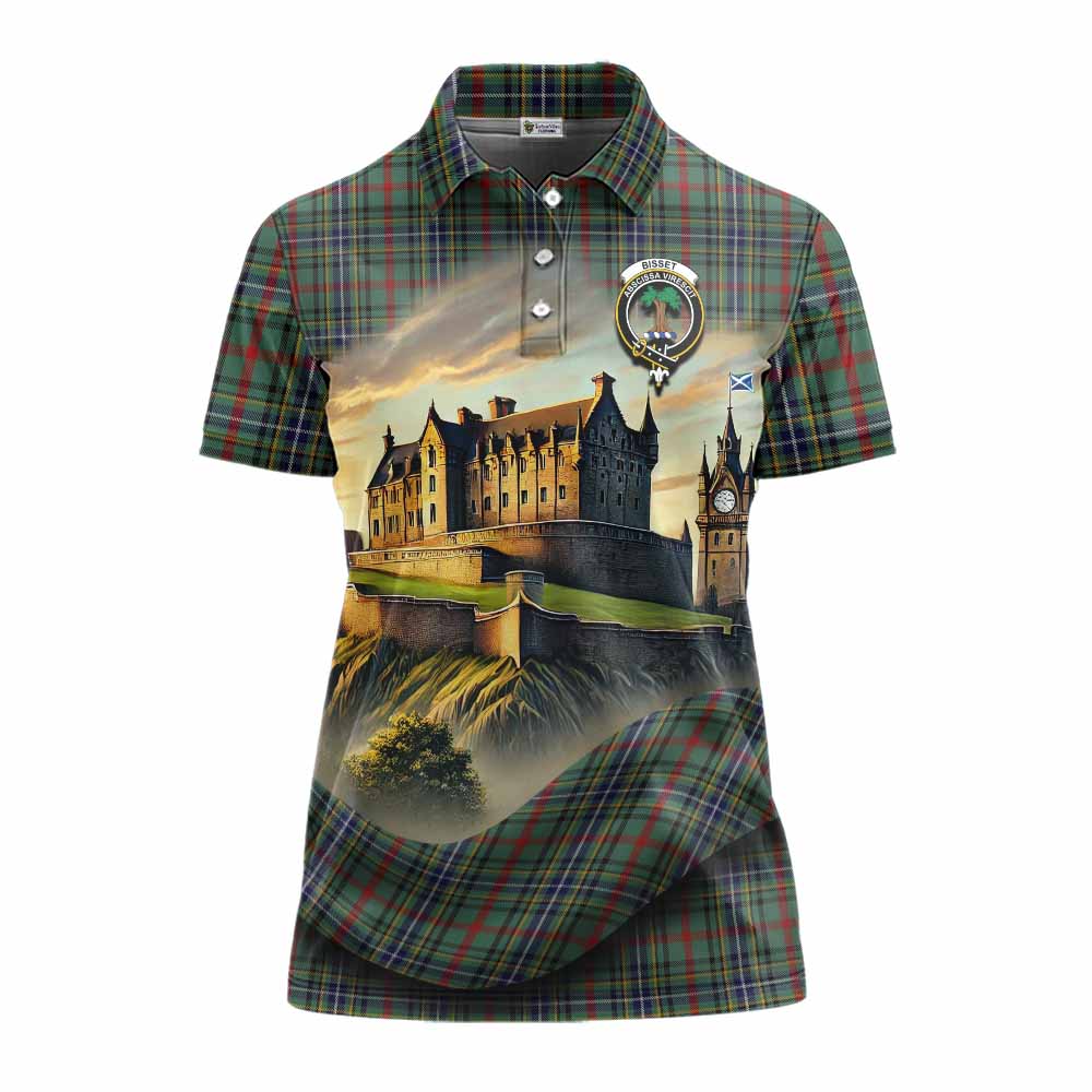 Bisset Tartan Family Crest Women's Polo Shirt with Scottish Ancient Castle Style Women - Tartan Vibes Clothing